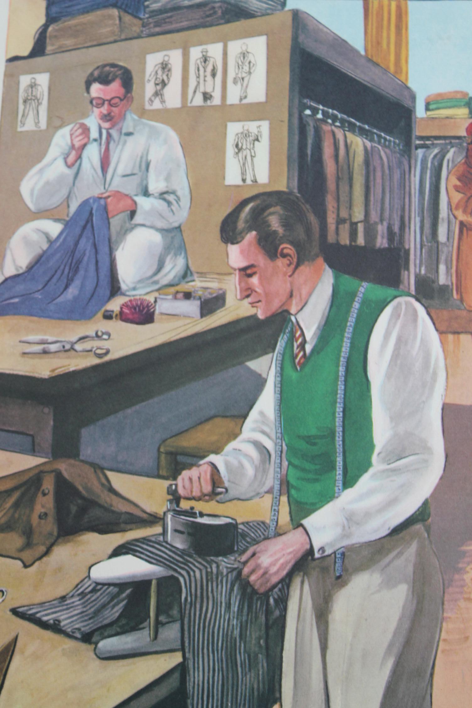 20th Century 1950s, French School Chart, at the Tailor Shop, by Rossignol