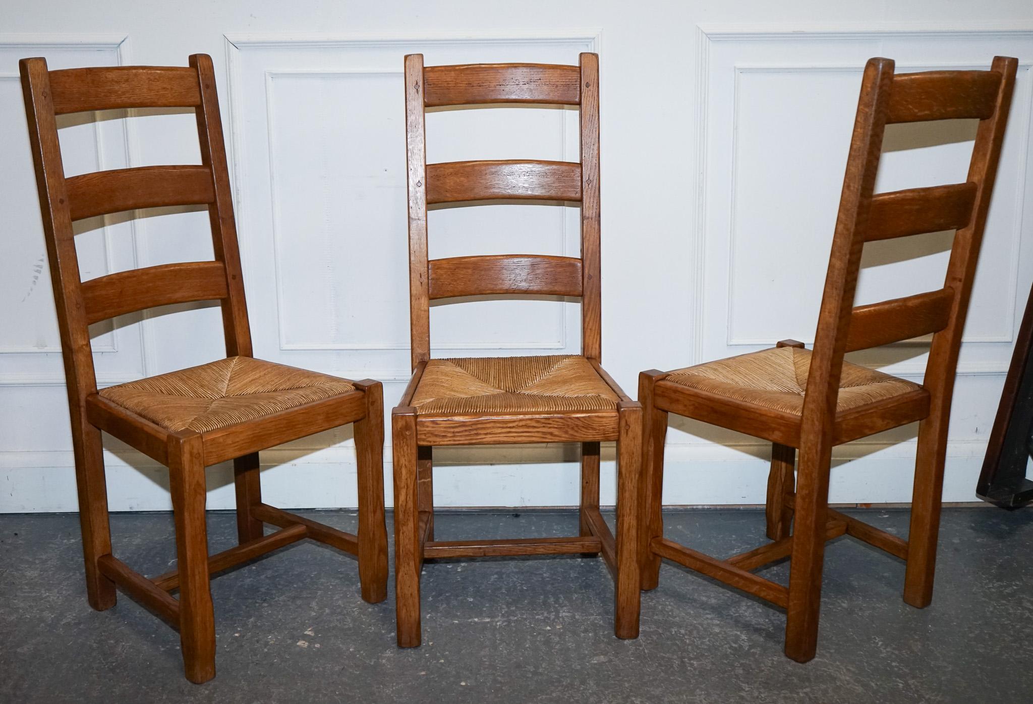 1950's FRENCH SET OF 6 FARM COUNTRY HOUSE LADDER BACK DINING CHAIRS STRAW SEATS For Sale 6