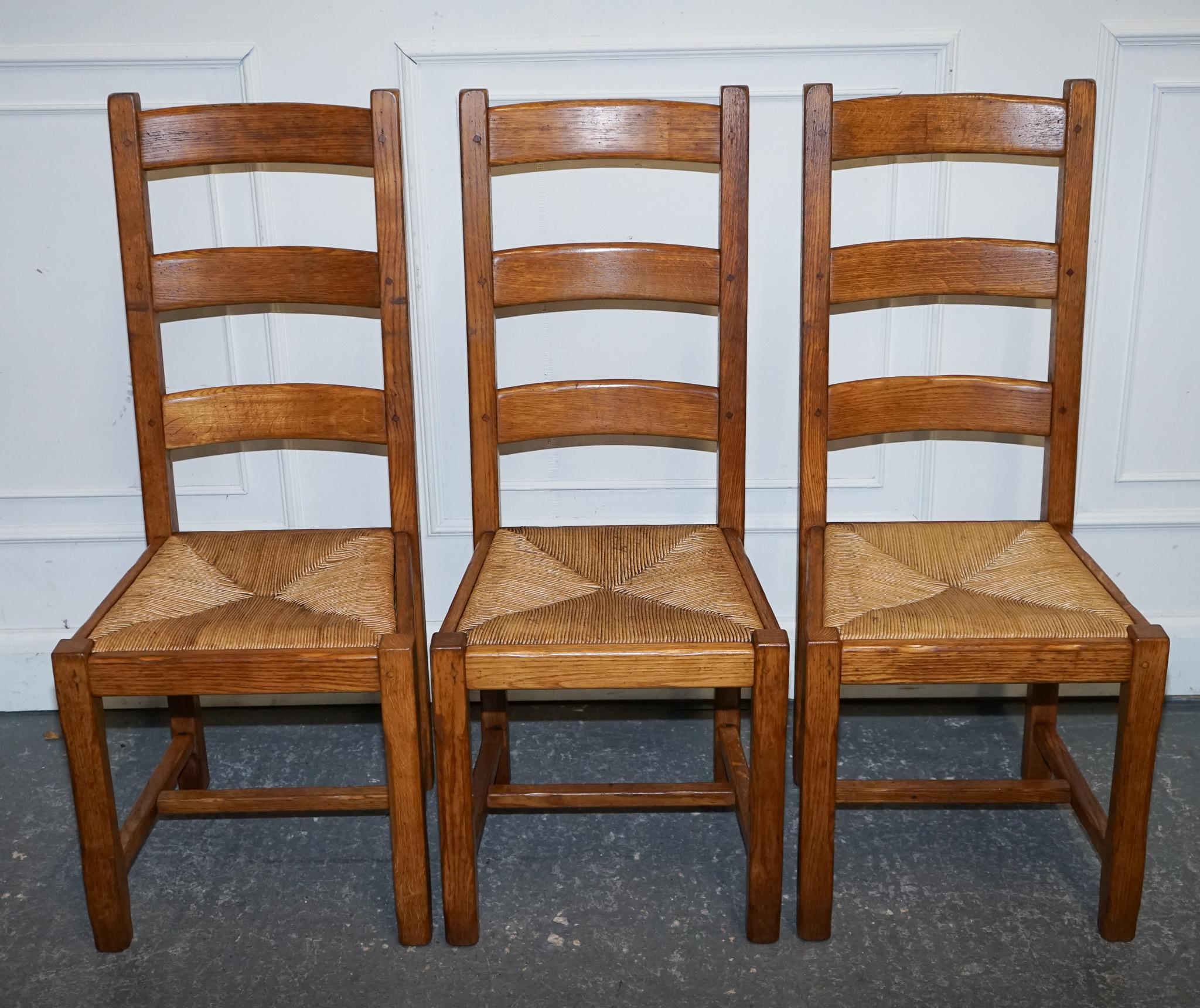 1950's FRENCH SET OF 6 FARM COUNTRY HOUSE LADDER BACK DINING CHAIRS STRAW SEATS For Sale 8