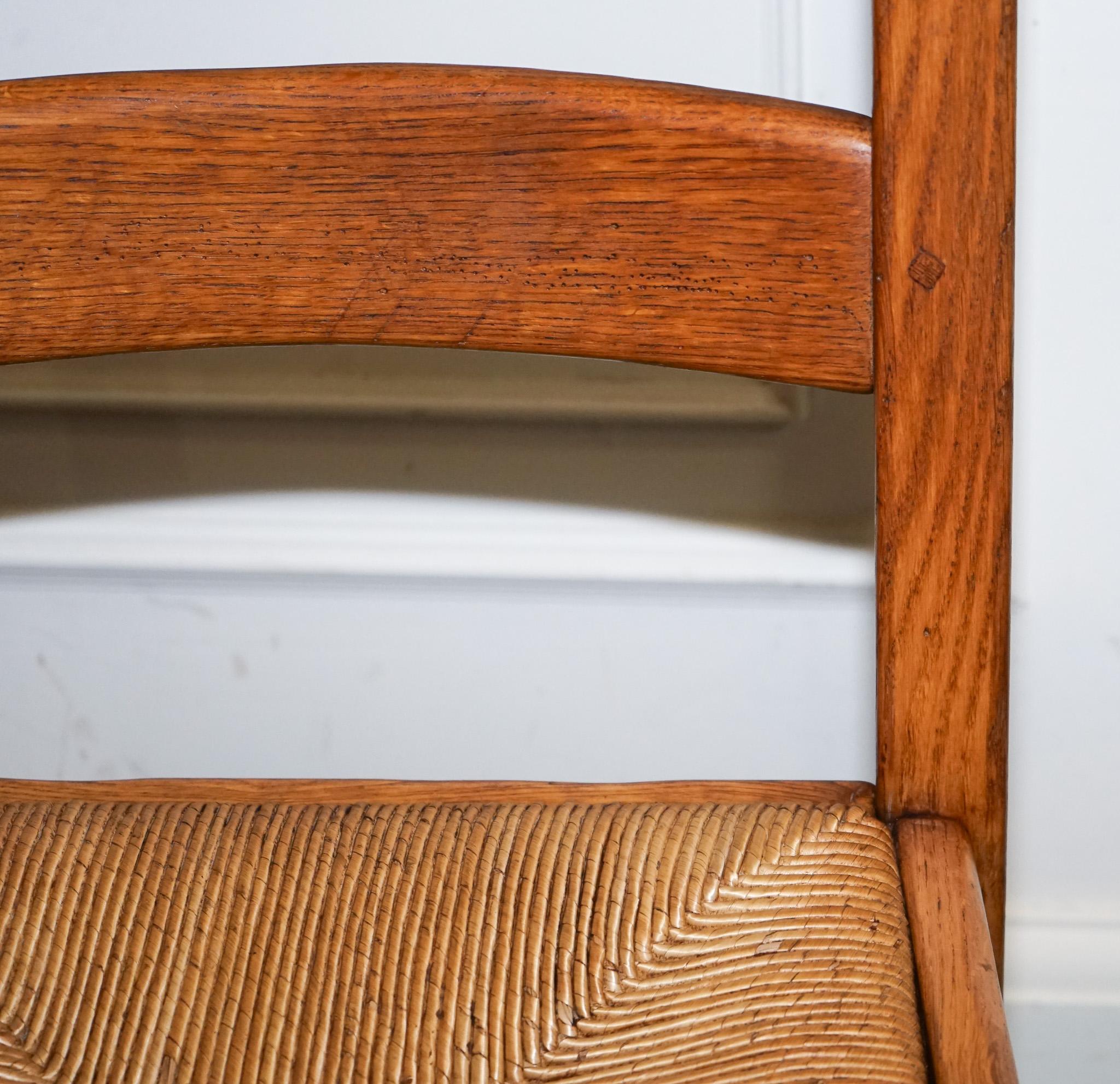 1950's FRENCH SET OF 6 FARM COUNTRY HOUSE LADDER BACK DINING CHAIRS STRAW SEATS For Sale 9