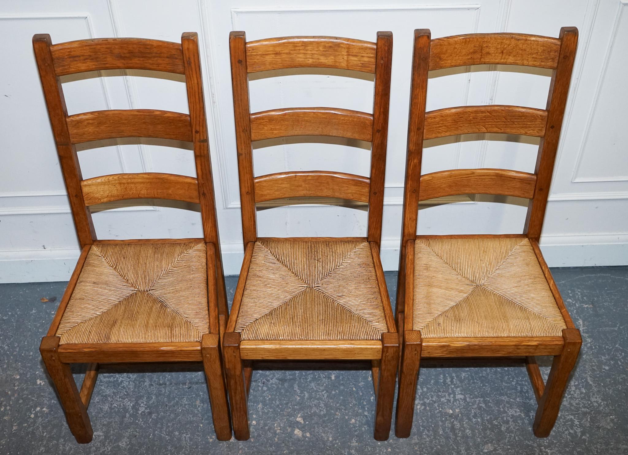 20th Century 1950's FRENCH SET OF 6 FARM COUNTRY HOUSE LADDER BACK DINING CHAIRS STRAW SEATS For Sale