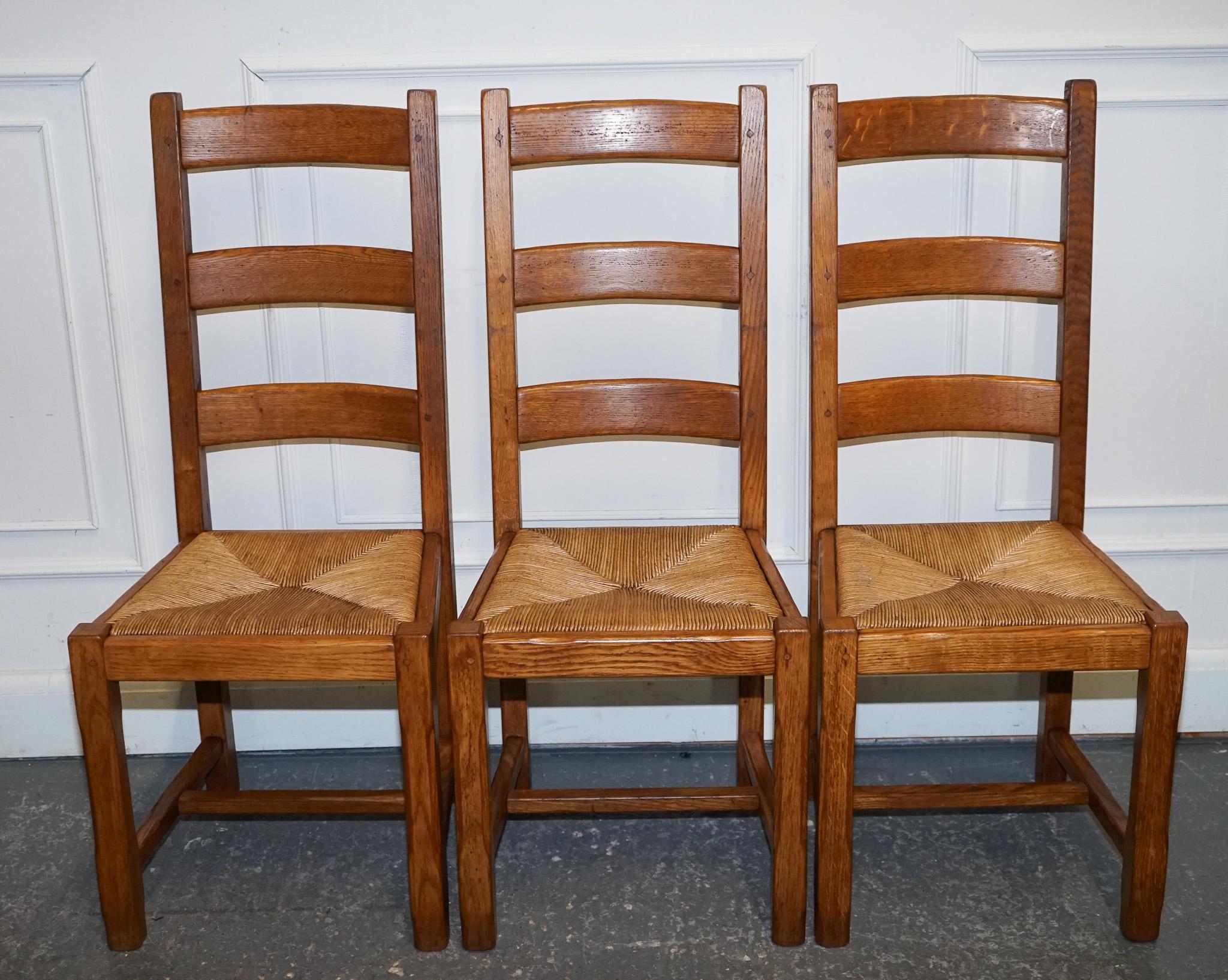 Straw 1950's FRENCH SET OF 6 FARM COUNTRY HOUSE LADDER BACK DINING CHAIRS STRAW SEATS For Sale