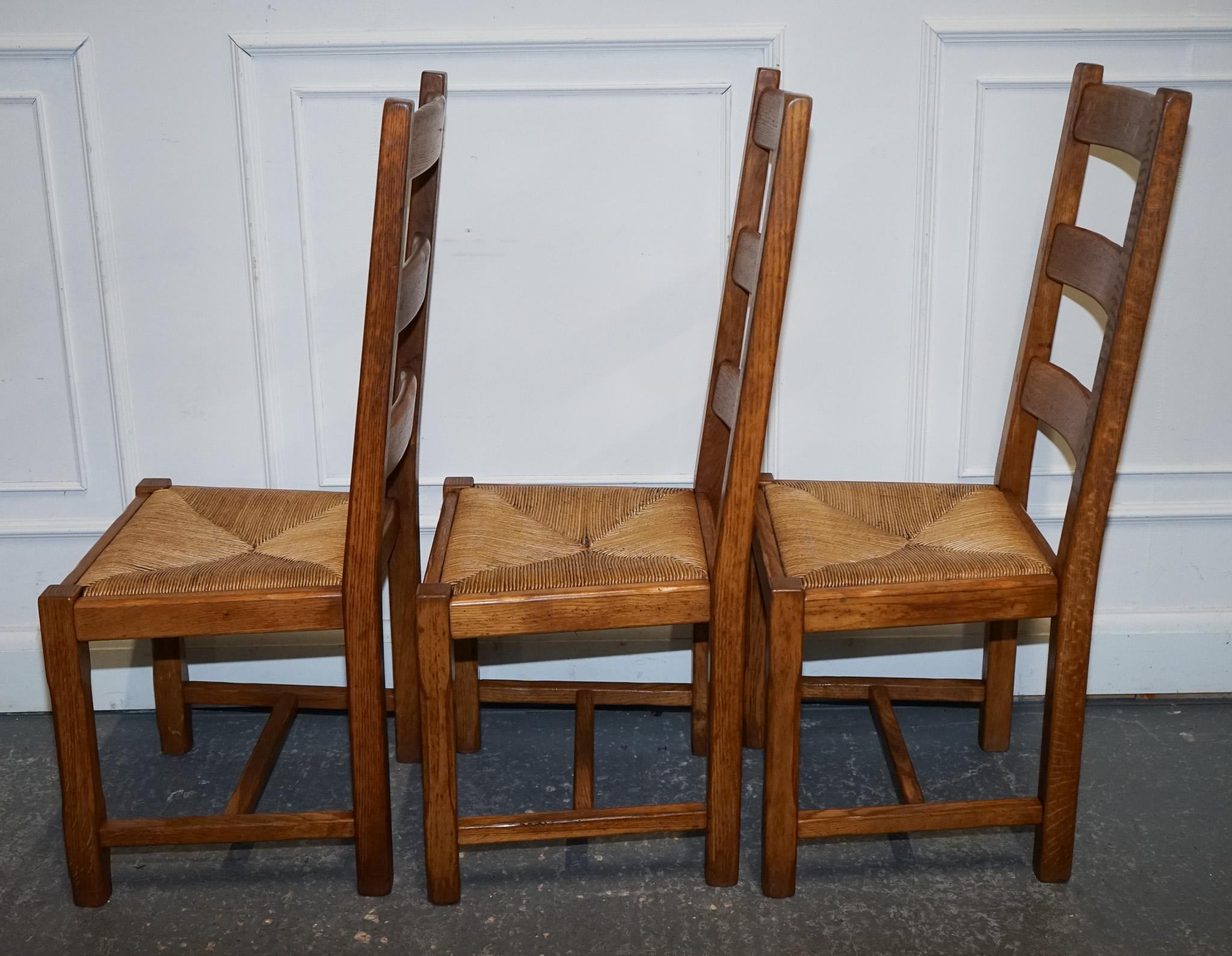 1950's FRENCH SET OF 6 FARM COUNTRY HOUSE LADDER BACK DINING CHAIRS STRAW SEATS For Sale 1