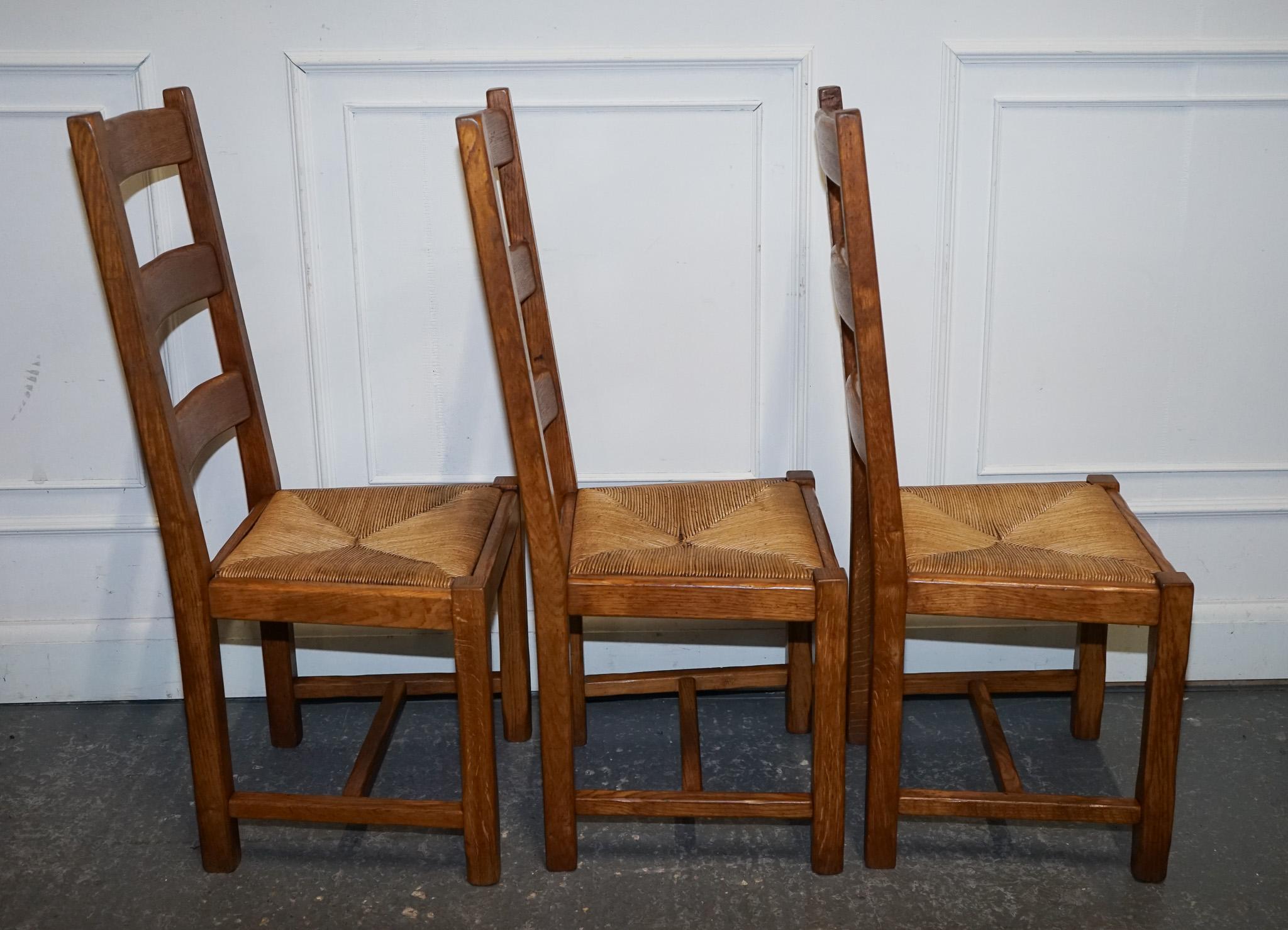 1950's FRENCH SET OF 6 FARM COUNTRY HOUSE LADDER BACK DINING CHAIRS STRAW SEATS For Sale 2
