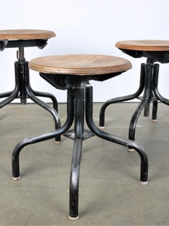 1950s French Set of Three Low Industrial/Machinists Stools