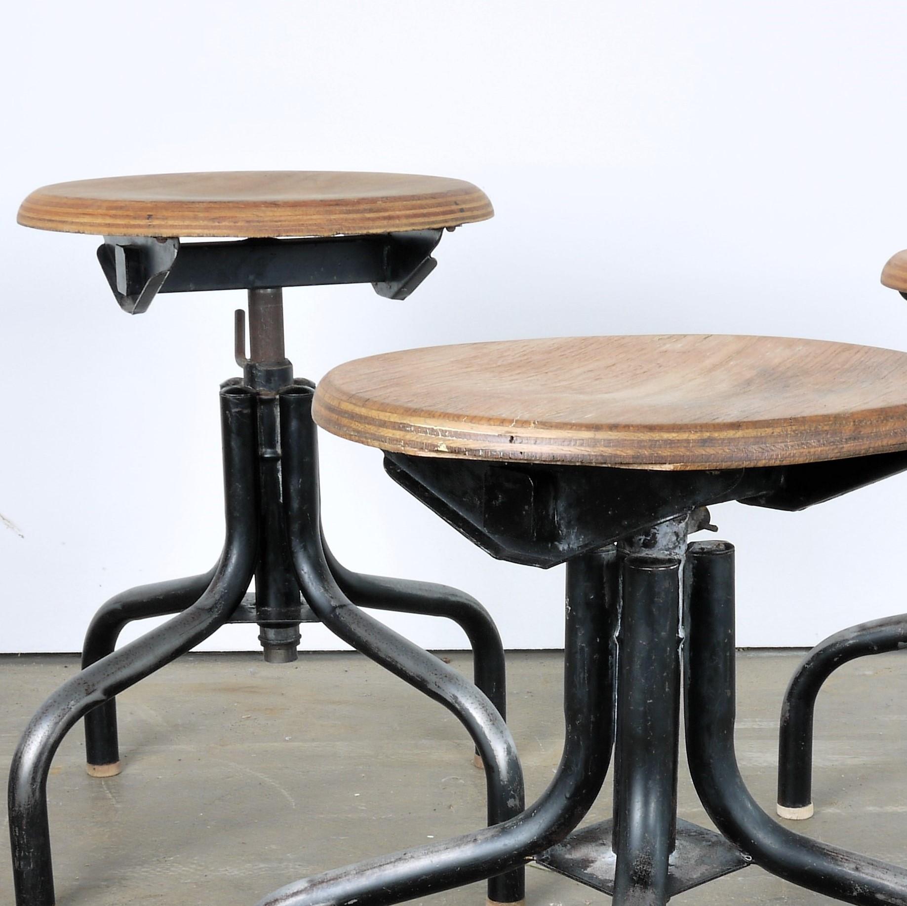 Mid-20th Century 1950s French Set of Three Low Industrial/Machinists Stools