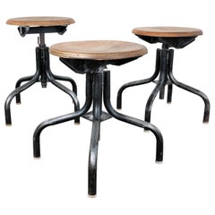 1950s French Set of Three Low Industrial/Machinists Stools