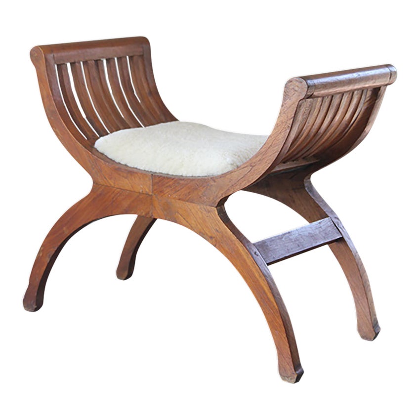 1950s French Shearling Curule Stool