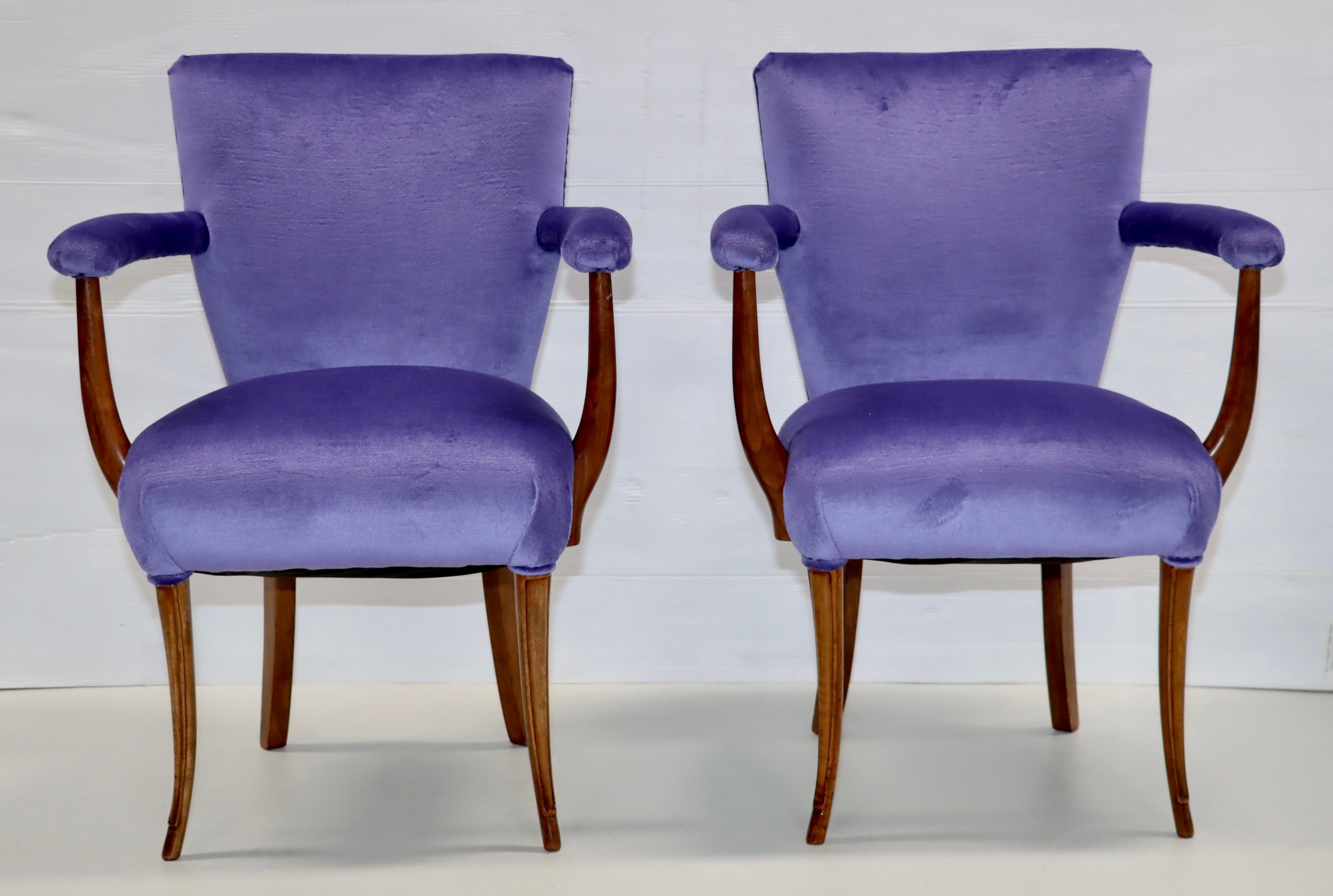 Mid-Century Modern 1950's French Side Chairs With Mohair Upholstery For Sale