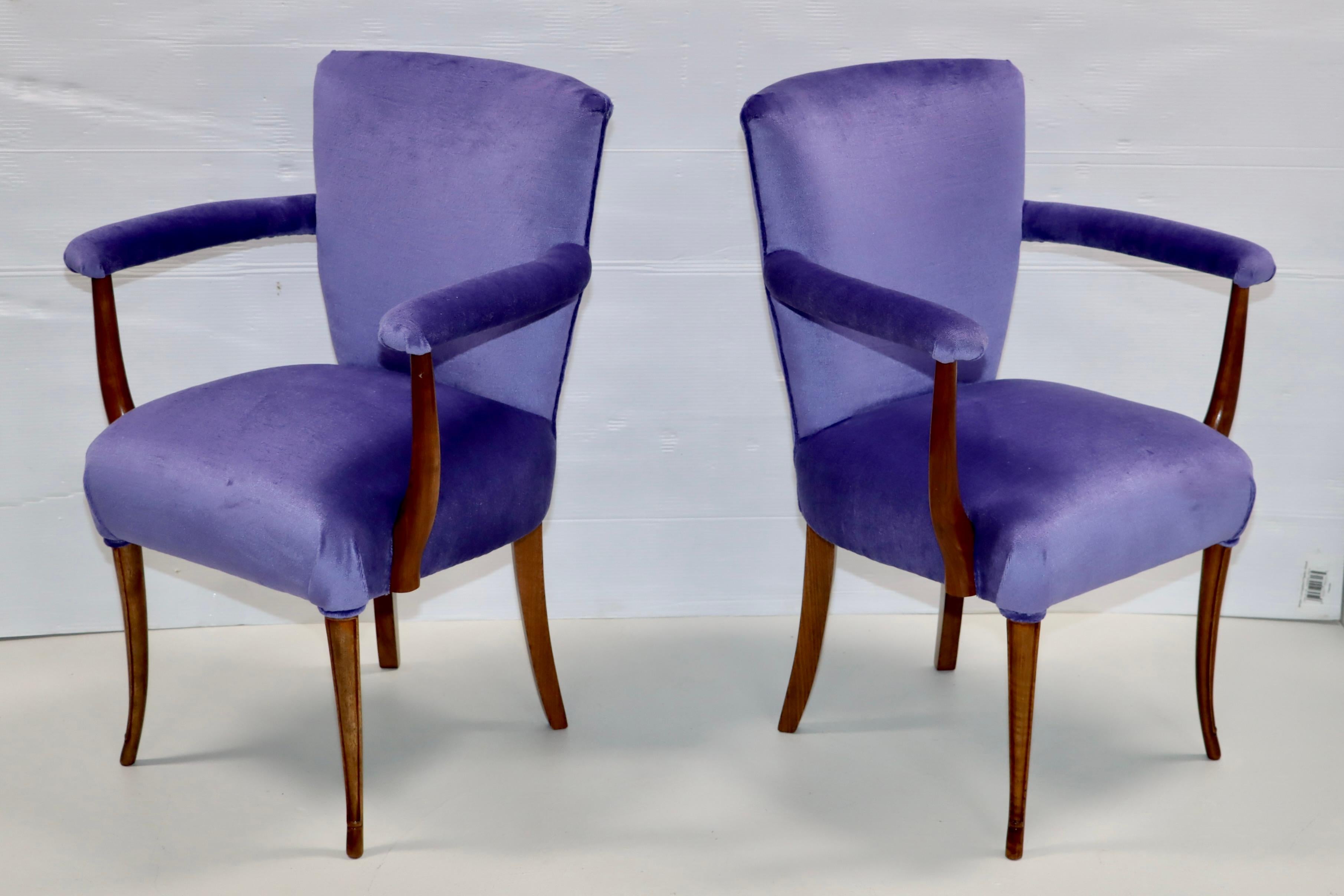 Mid-20th Century 1950's French Side Chairs With Mohair Upholstery For Sale