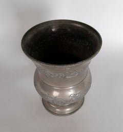 1950s French Silver Plated Metal Vase with Lettering, with Flower Decoration