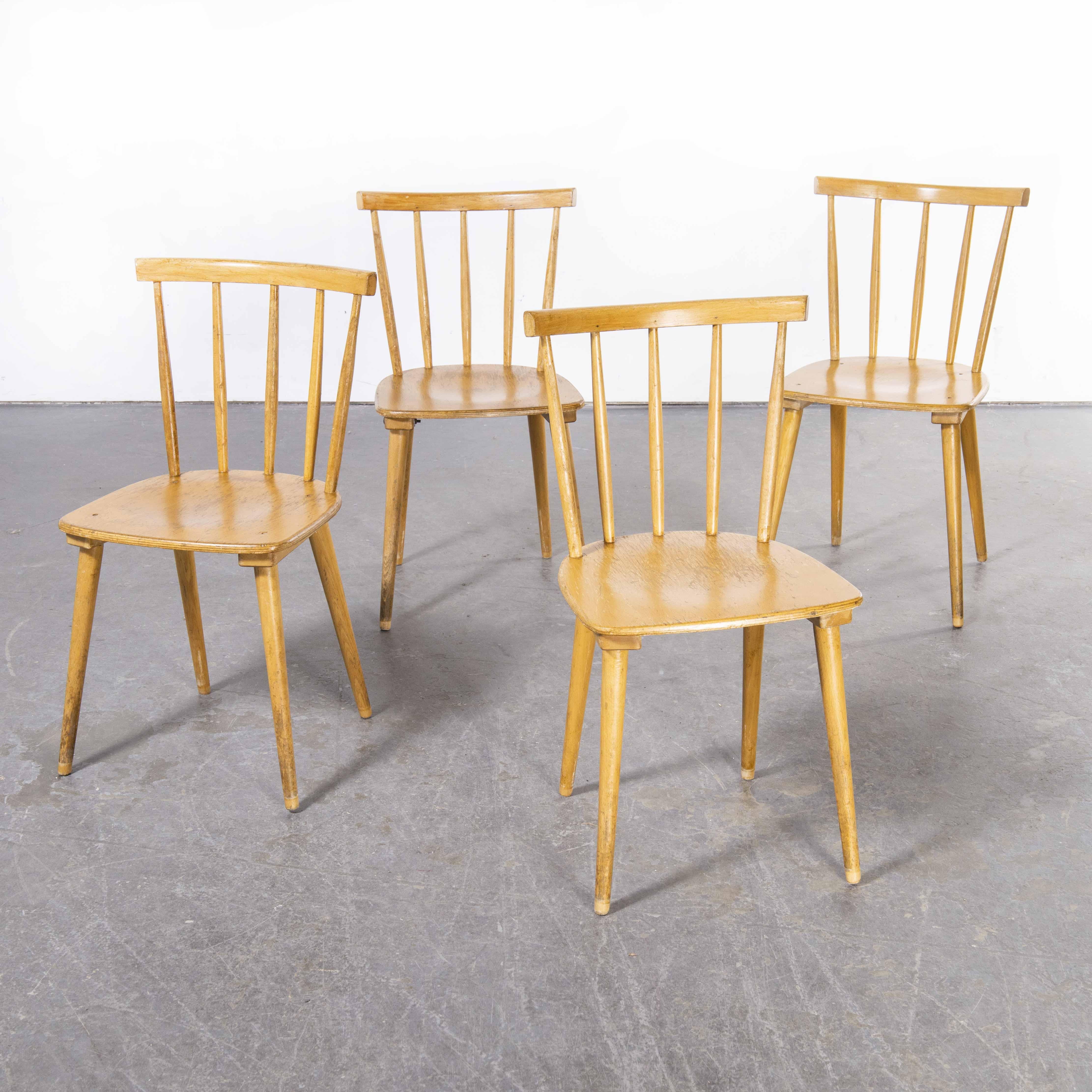 1950's French Slim Back Stick Back Dining Chairs, Set of Four For Sale 3