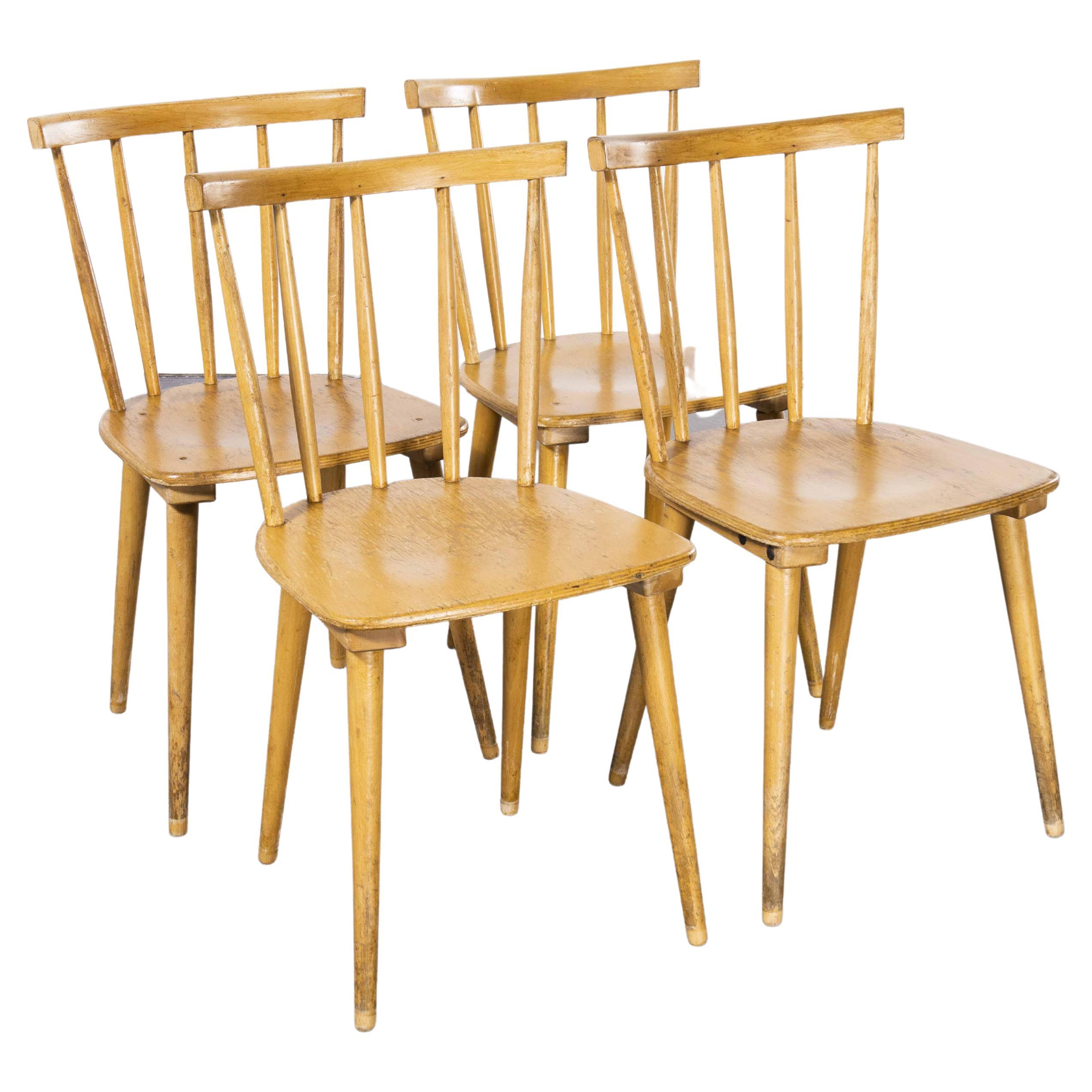 1950's French Slim Back Stick Back Dining Chairs, Satz von vier