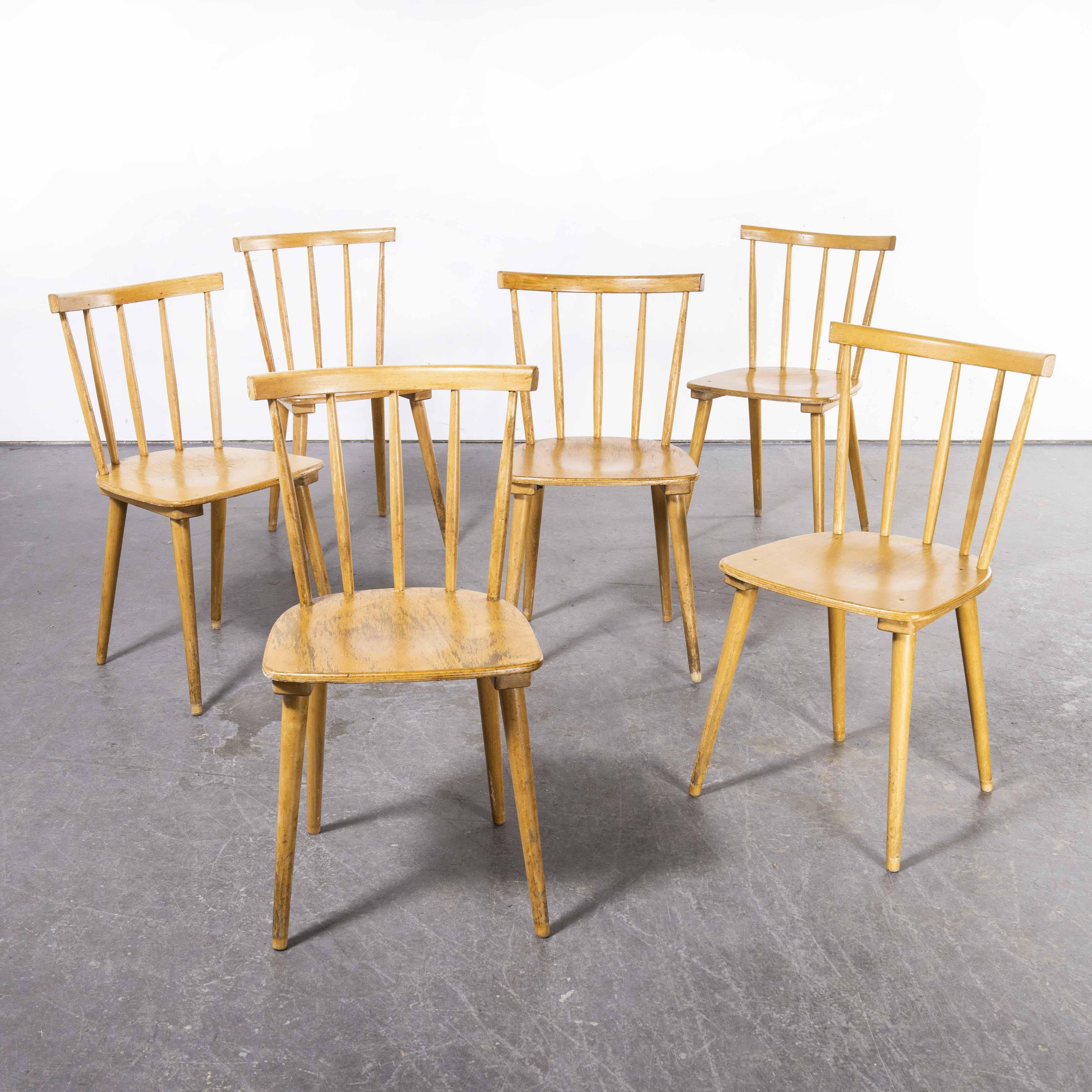 1950's French Slim Back Stick Back Dining Chairs, Set of Six For Sale 2