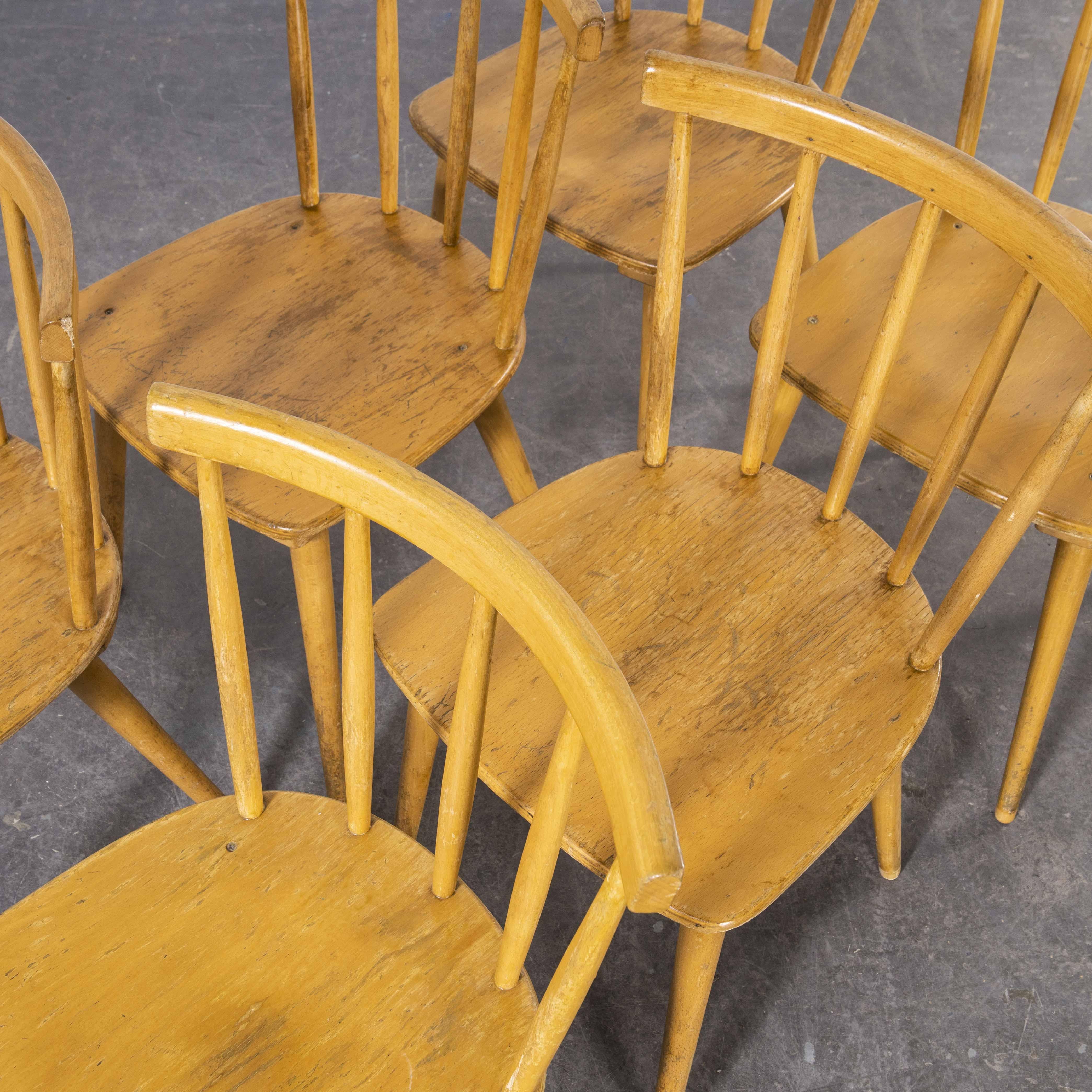 1950's French Slim Back Stick Back Dining Chairs, Set of Six For Sale 3