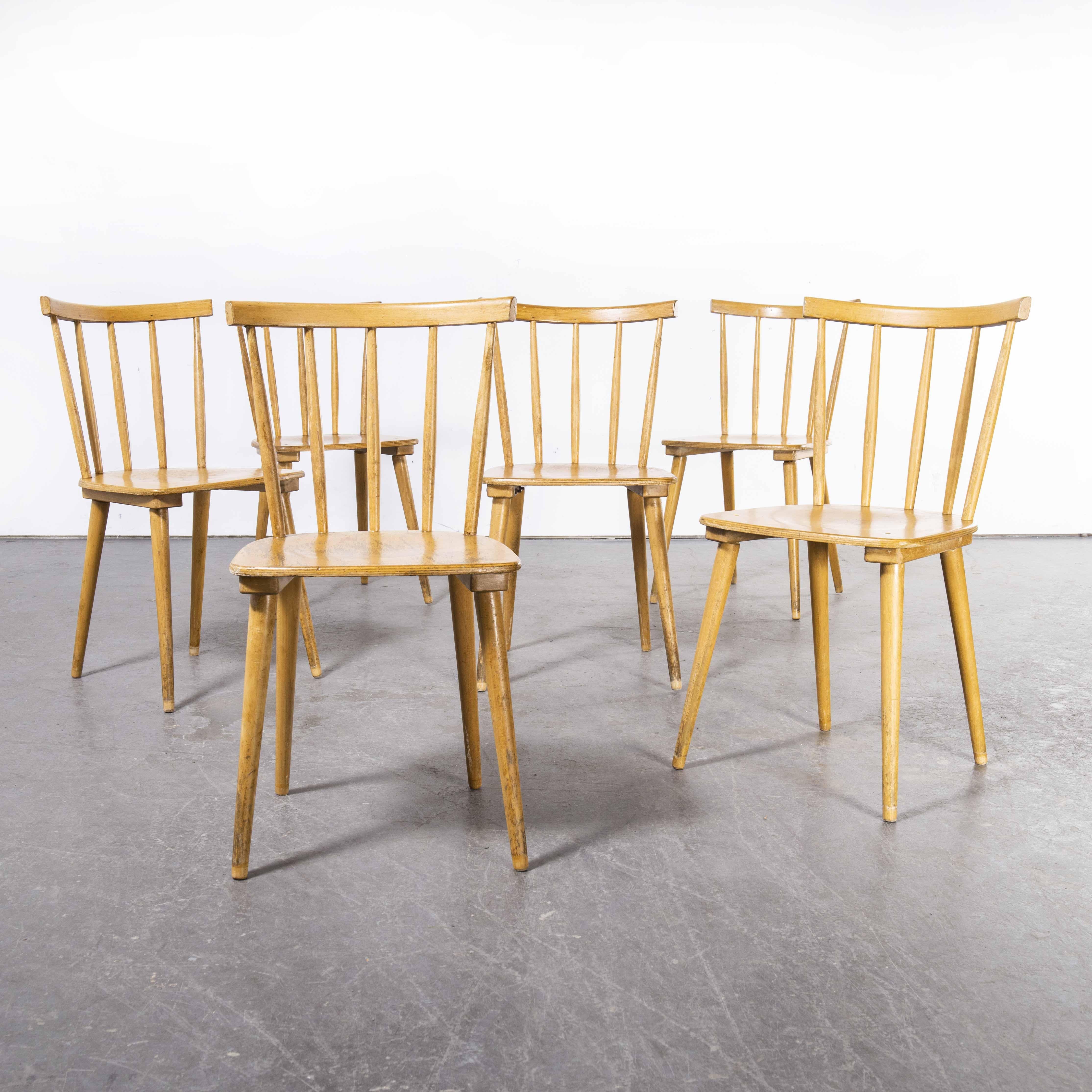 1950's French Slim Back Stick Back Dining Chairs, Set of Six 4