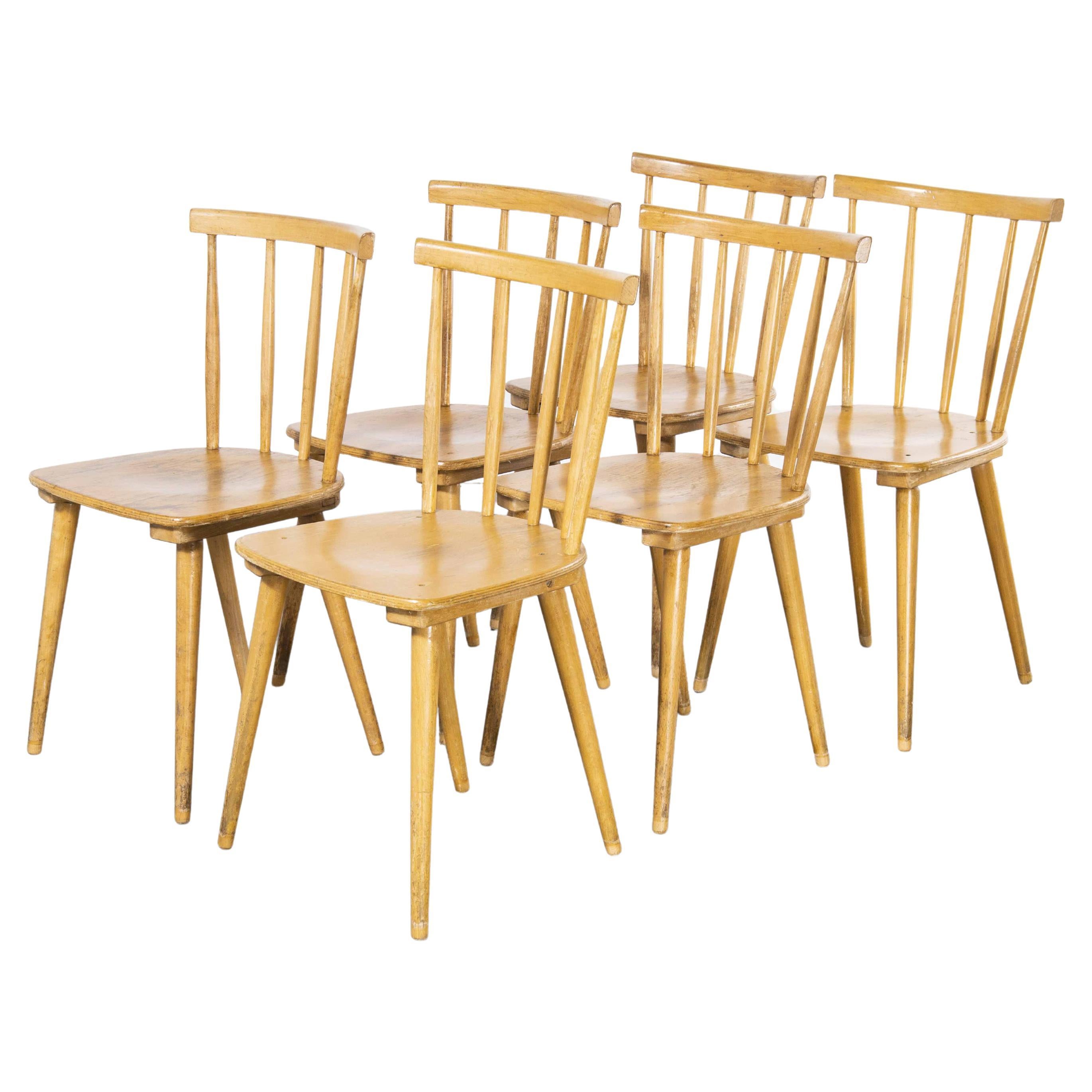 1950's French Slim Back Stick Back Dining Chairs, Set of Six For Sale