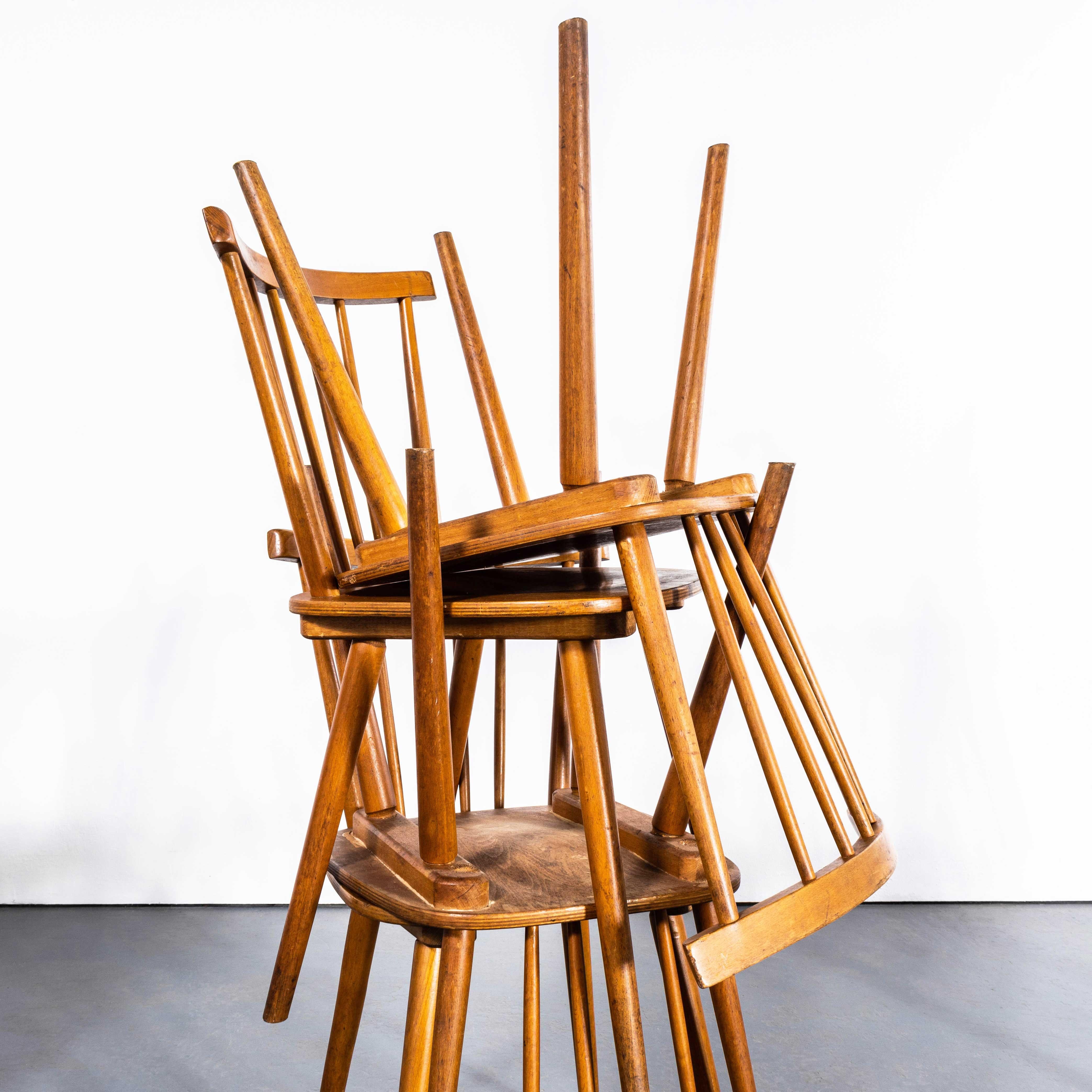 1950's French Slim Bar Stick Back Dining Chairs - Large Quantity Available In Good Condition In Hook, Hampshire