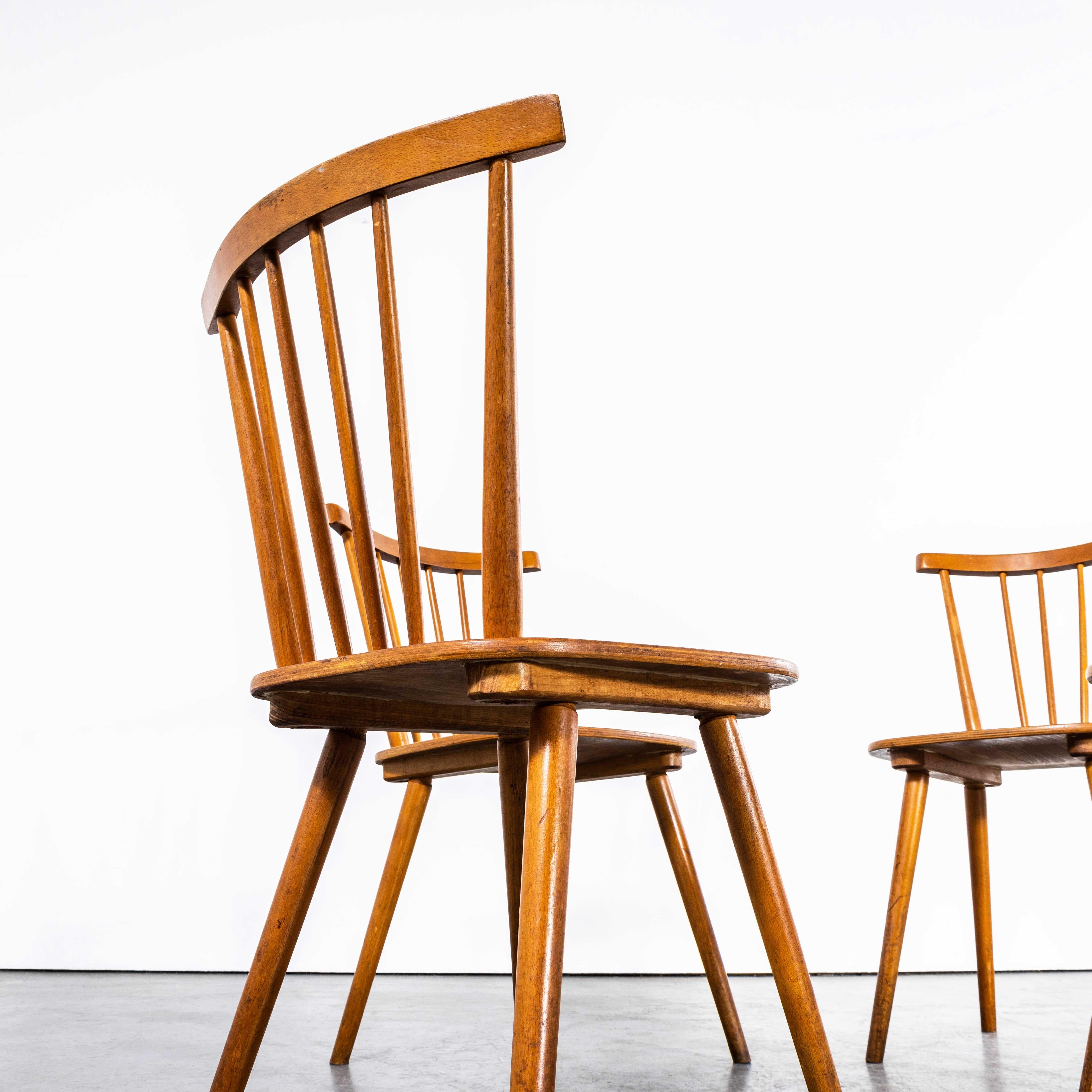 Beech 1950's French Slim Bar Stick Back Dining Chairs - Large Quantity Available