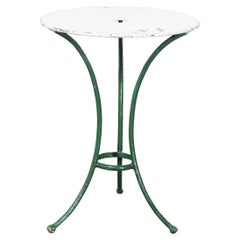 1950's French Small Round Metal Gueridon Table, Green and White 'Model 1344'