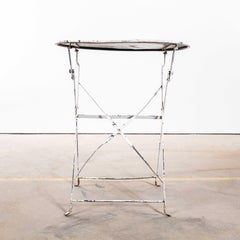 1950's French Small Round White Metal Folding Dining Table