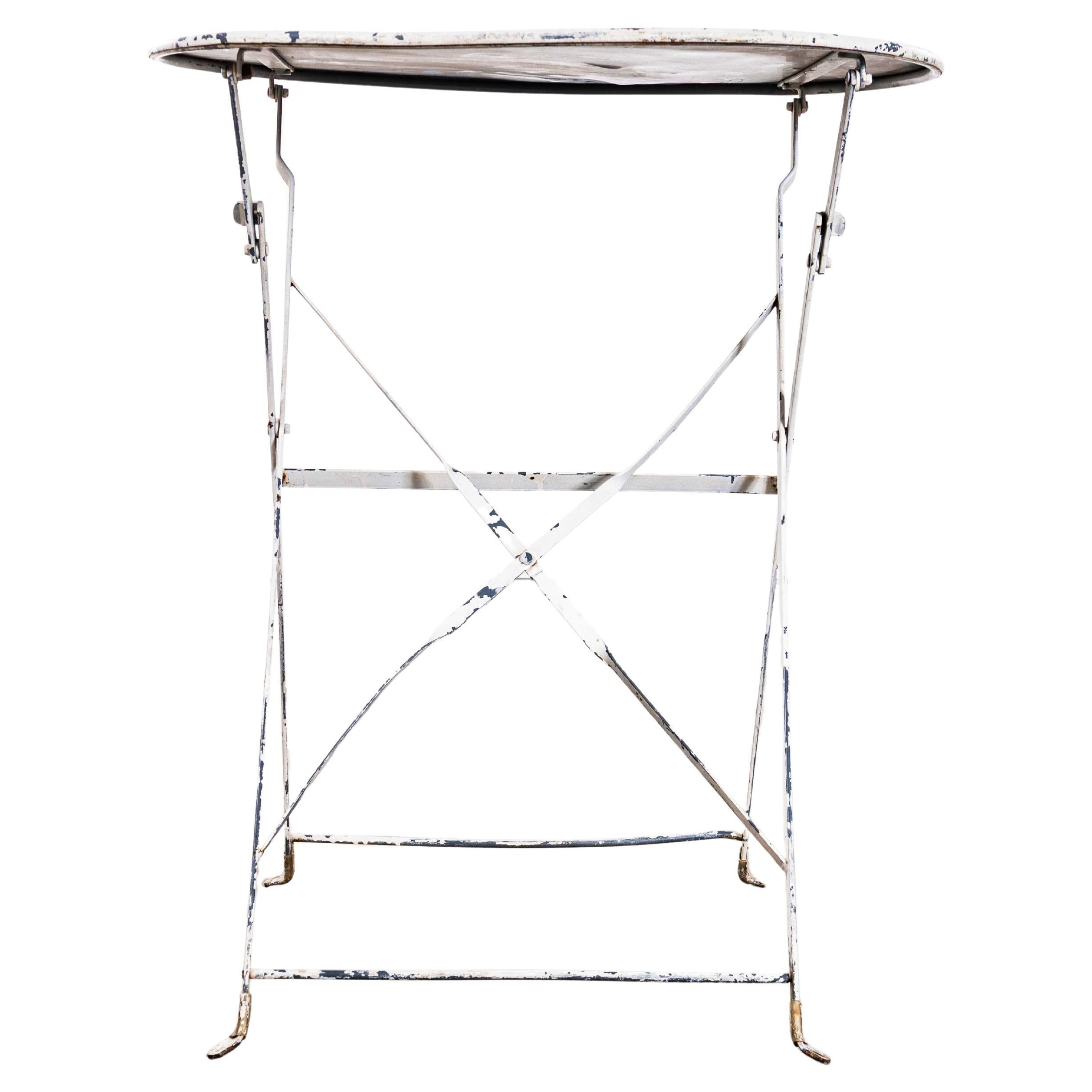 1950's French Small Round White Metal Folding Dining Table For Sale