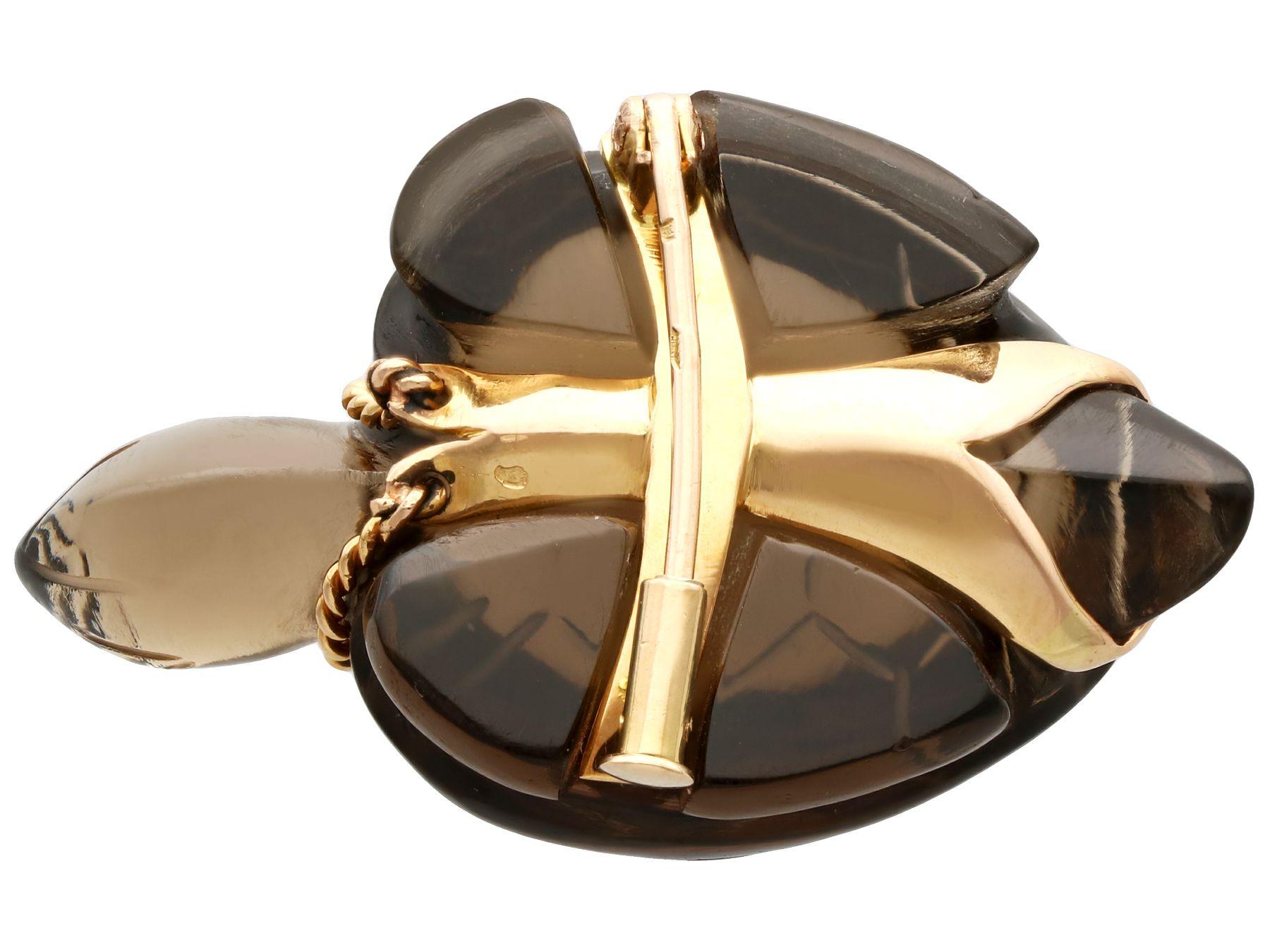 Round Cut 1950s French Smoky Quartz and Yellow Gold Turtle Brooch For Sale