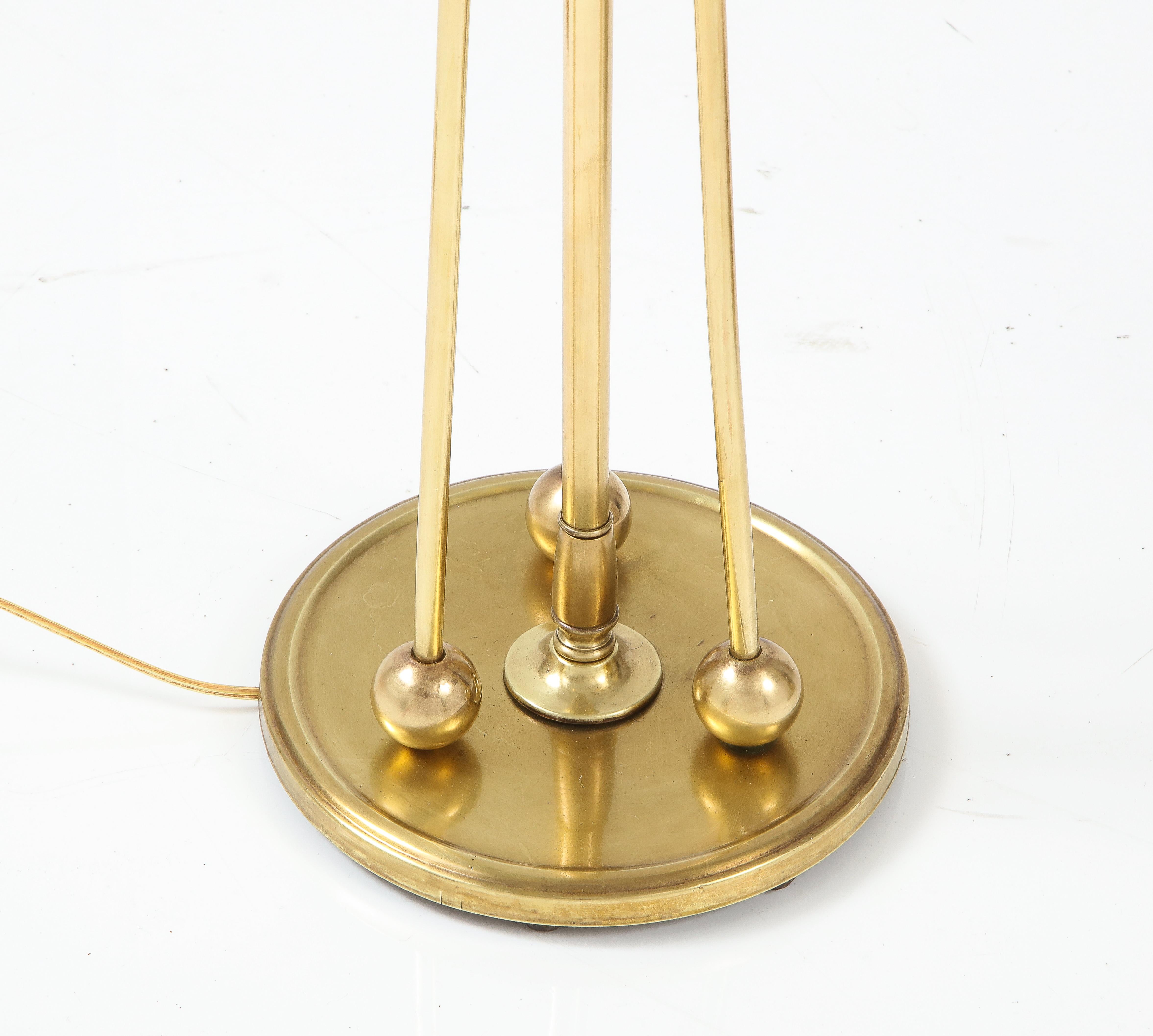 Mid-20th Century 1950's French Solid Brass with Perforated Lamps Shades Tripod Floor Lamps