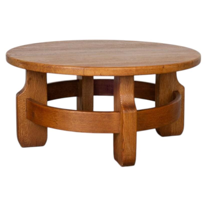1950s French Solid Oak Coffee Table