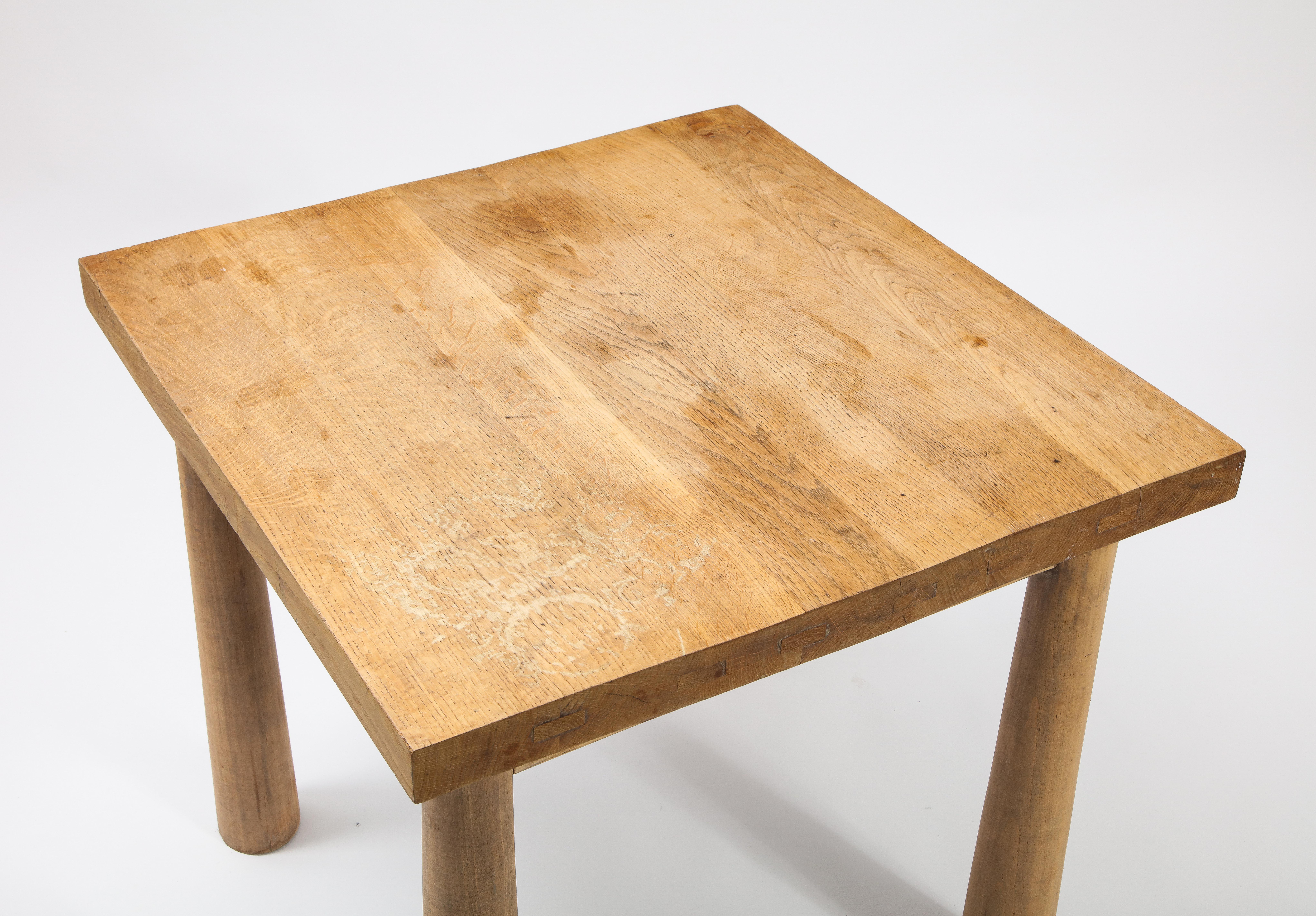 Mid-Century Modern 1950s French Solid Oak Square Breakfast Table