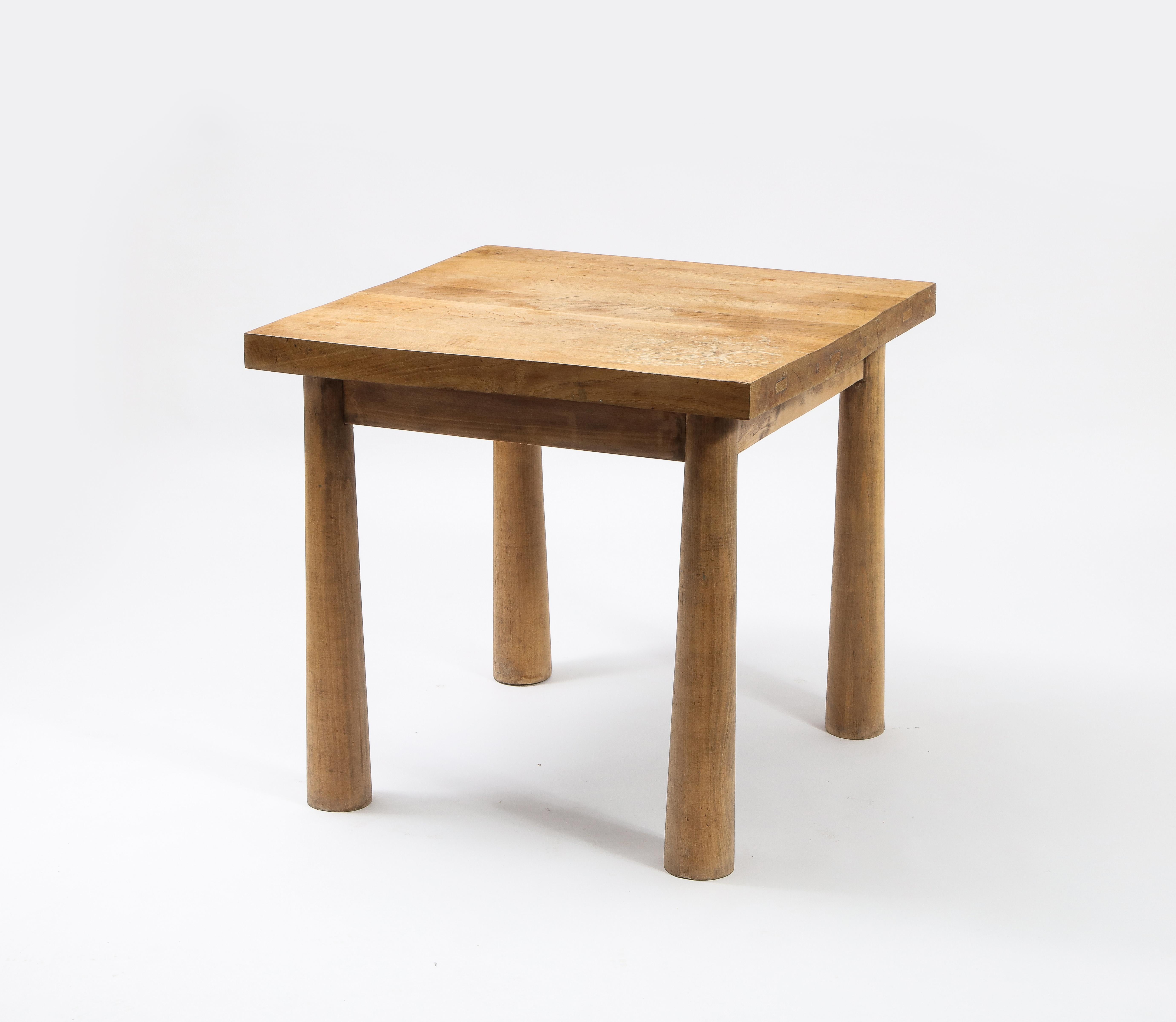 20th Century 1950s French Solid Oak Square Breakfast Table