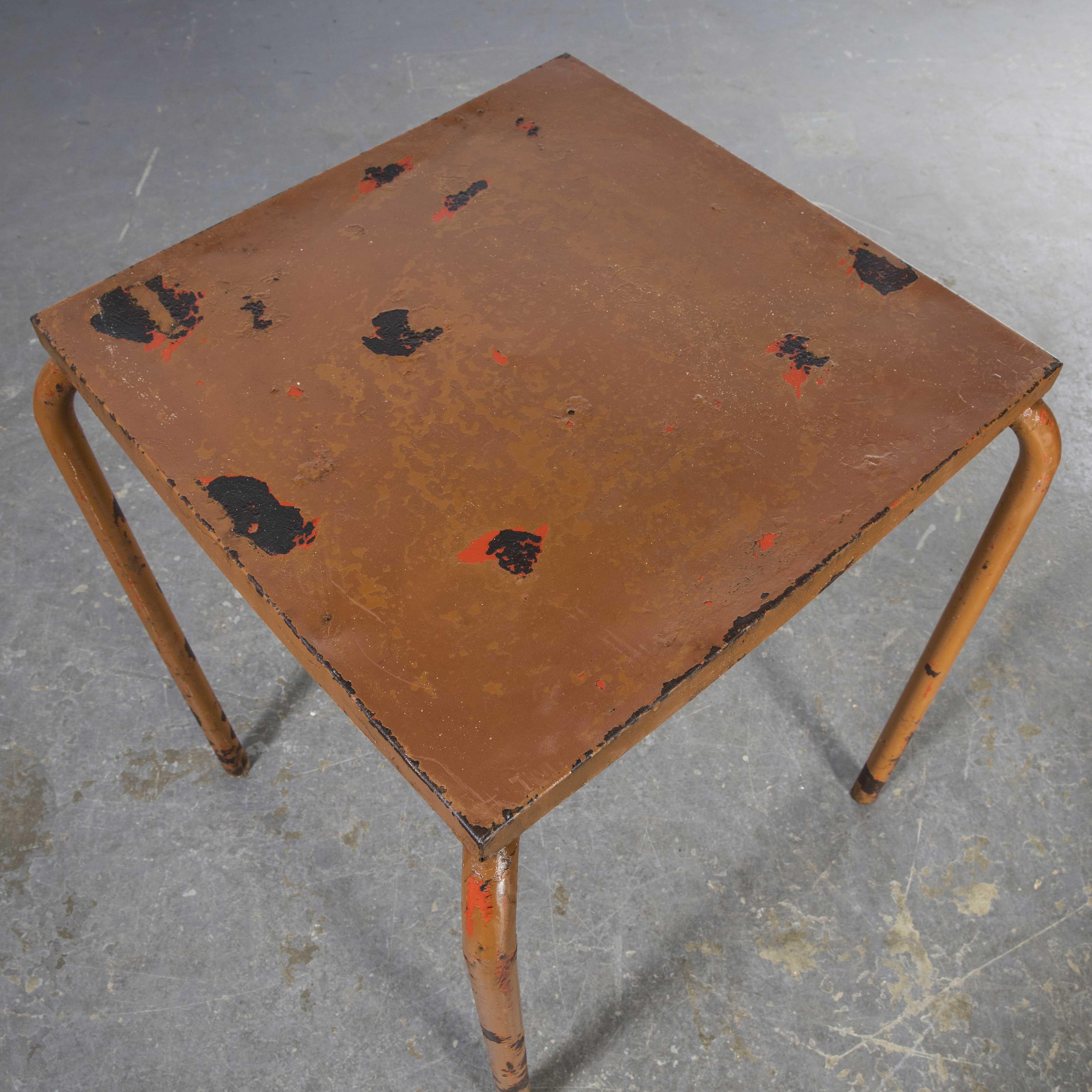 1950's French Square Metal Garden Table Red/Orange 'Model 836.6' 2