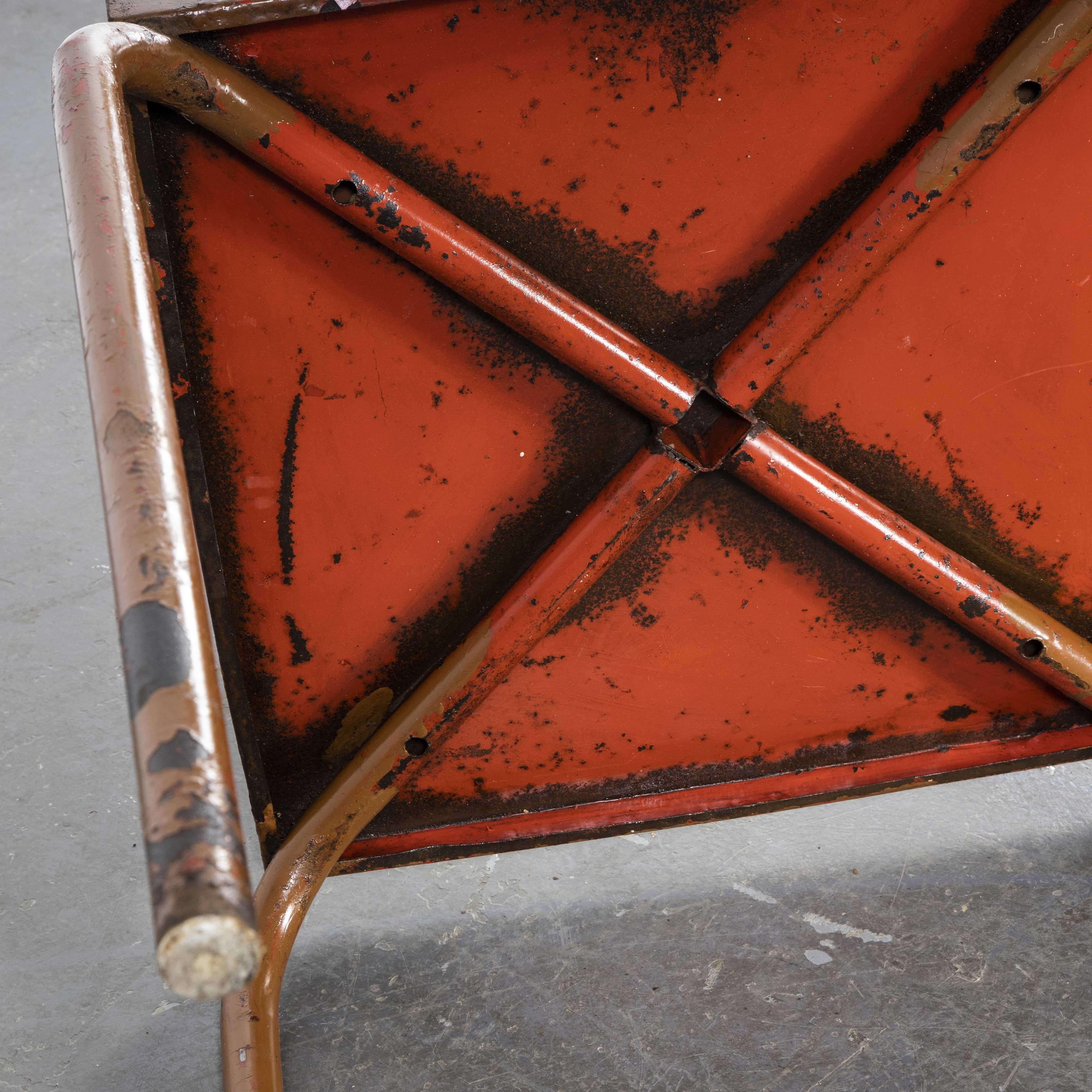 1950's French Square Metal Garden Table Red/Orange 'Model 836.6' 4