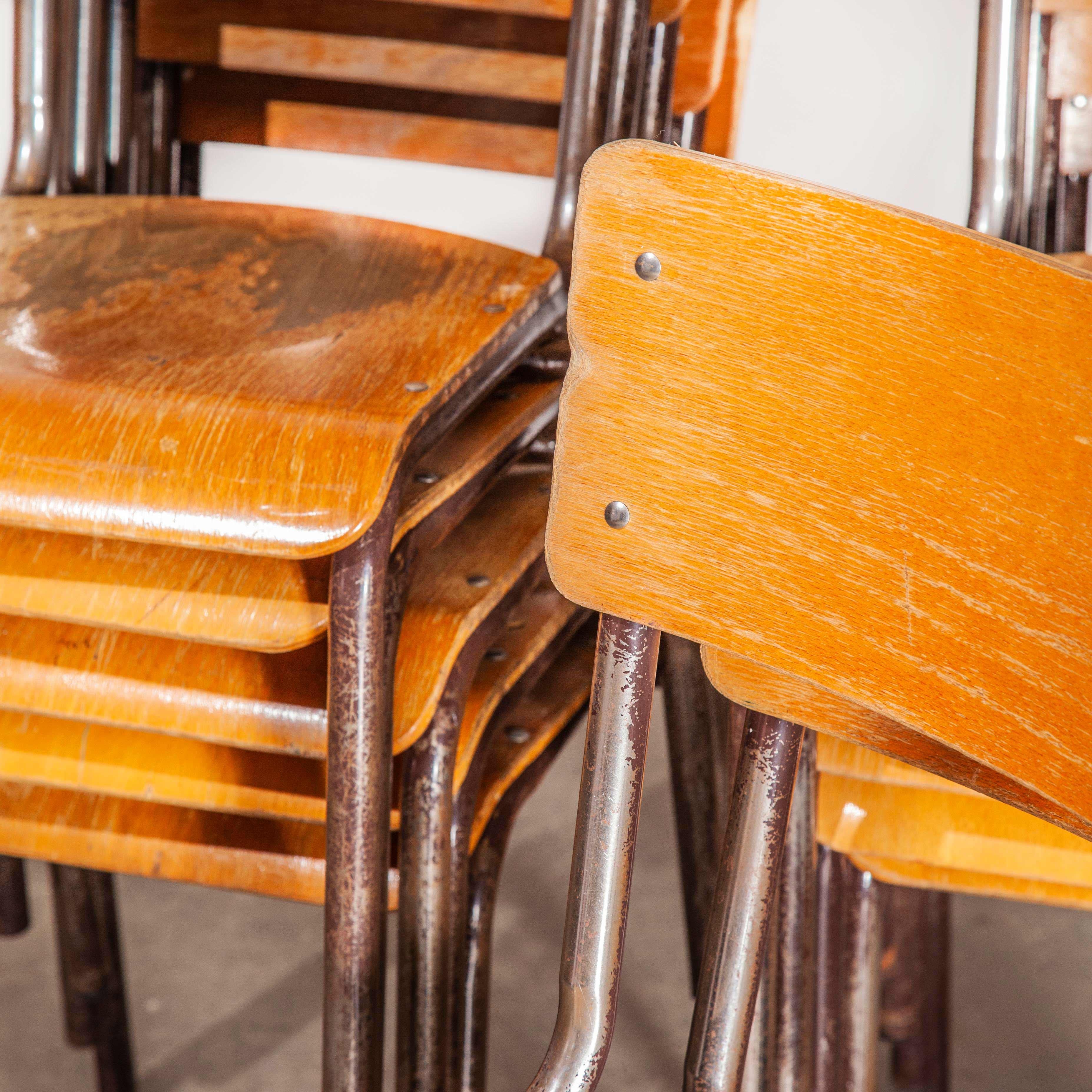 Mid-20th Century French Stacking Metal Frame School Dining Chairs, Various Quantity Available