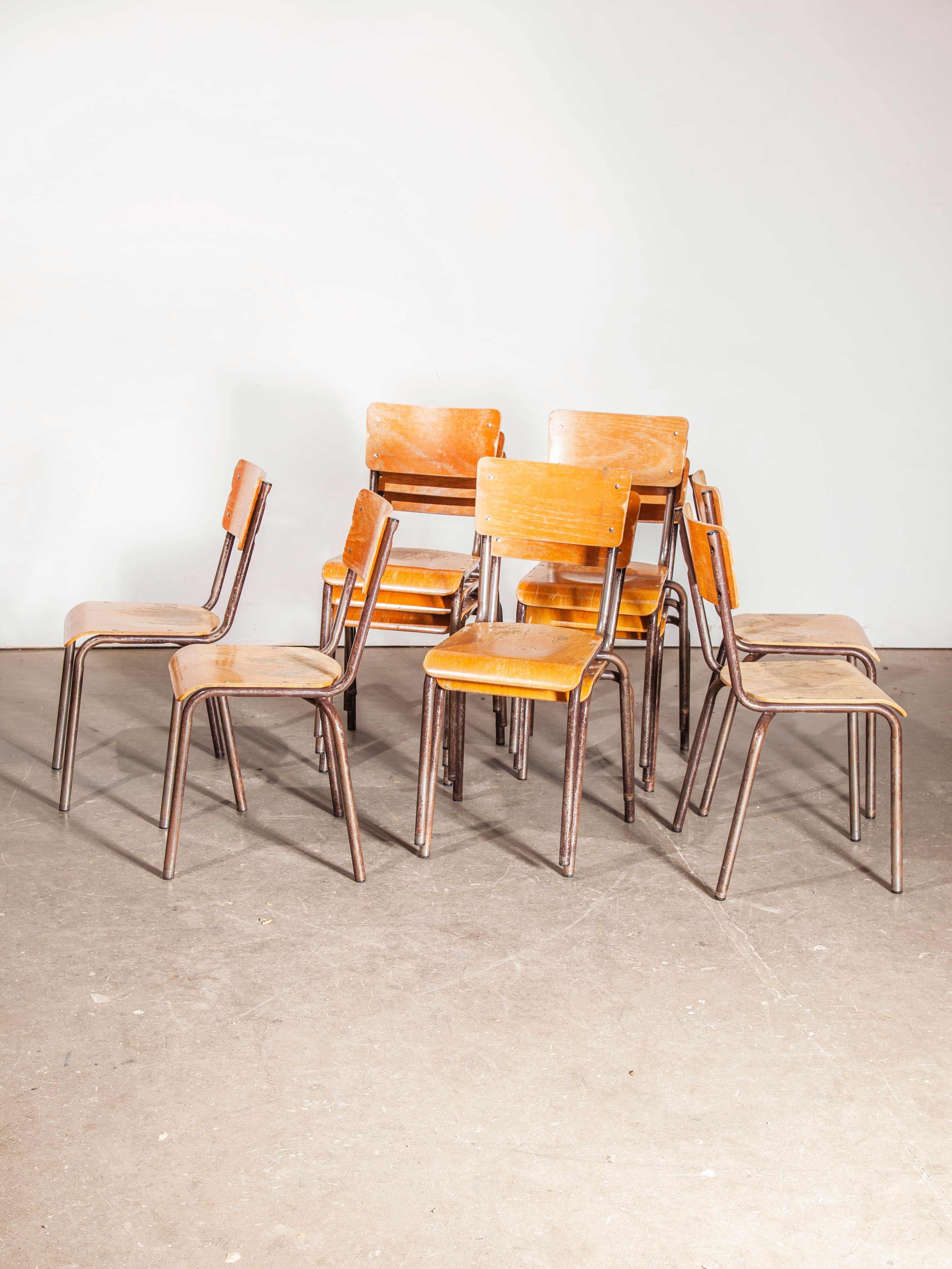 French Stacking Metal Frame School Dining Chairs, Various Quantity Available 1