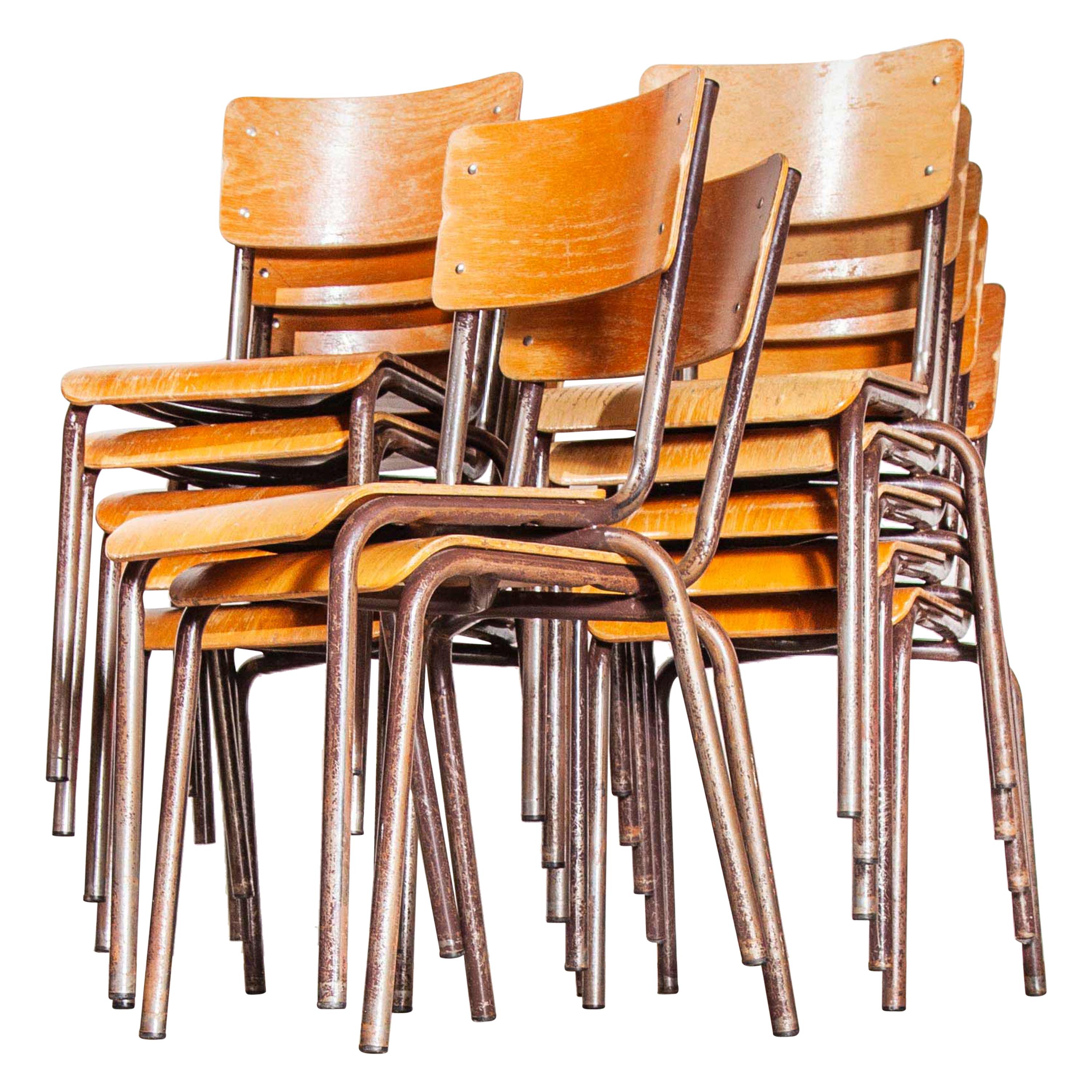 French Stacking Metal Frame School Dining Chairs, Various Quantity Available