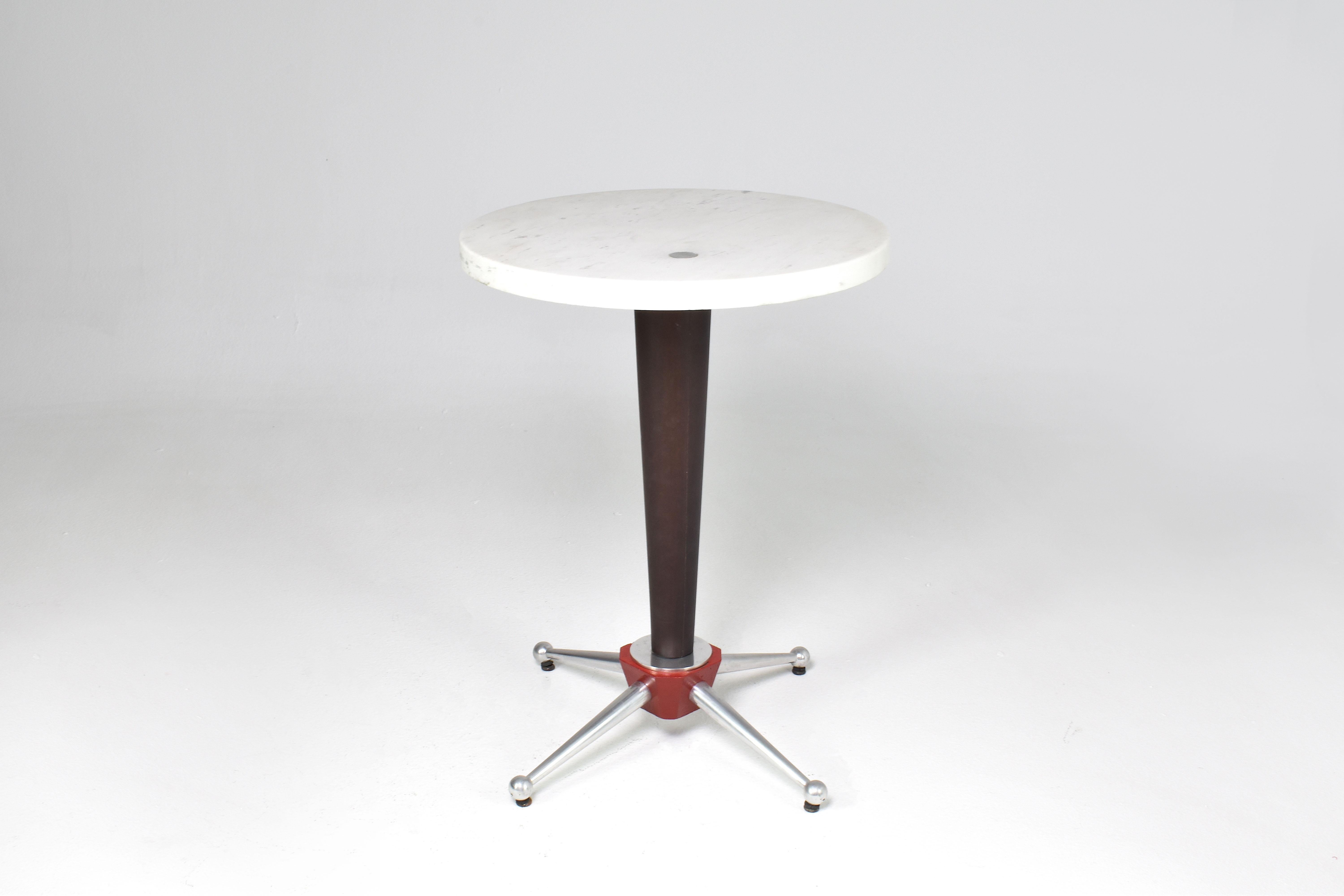 1950's French Stainless Steel Marble Table For Sale 1