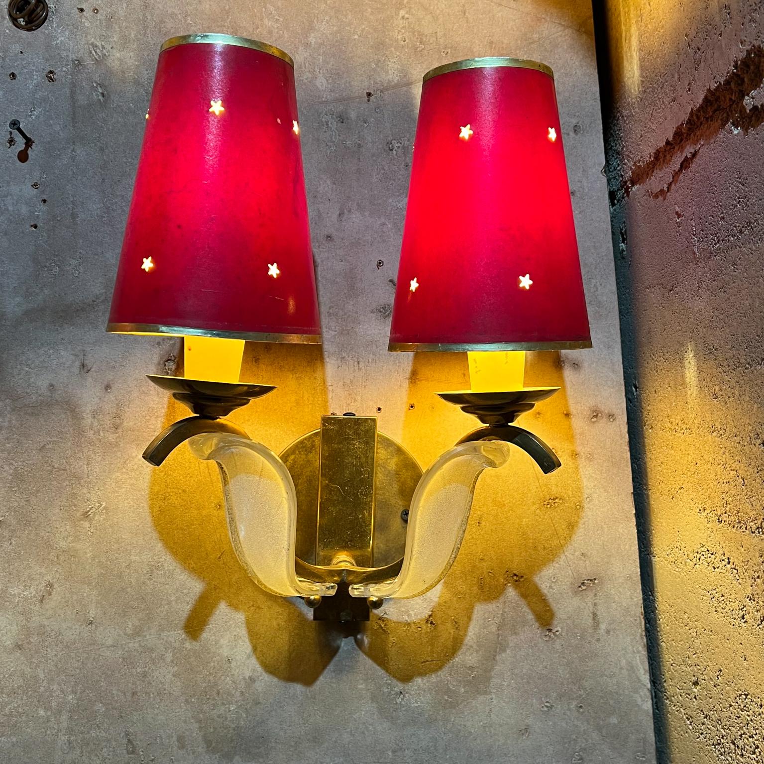 1950s French Red Star Floral Sconces Brass and Art Glass  For Sale 6