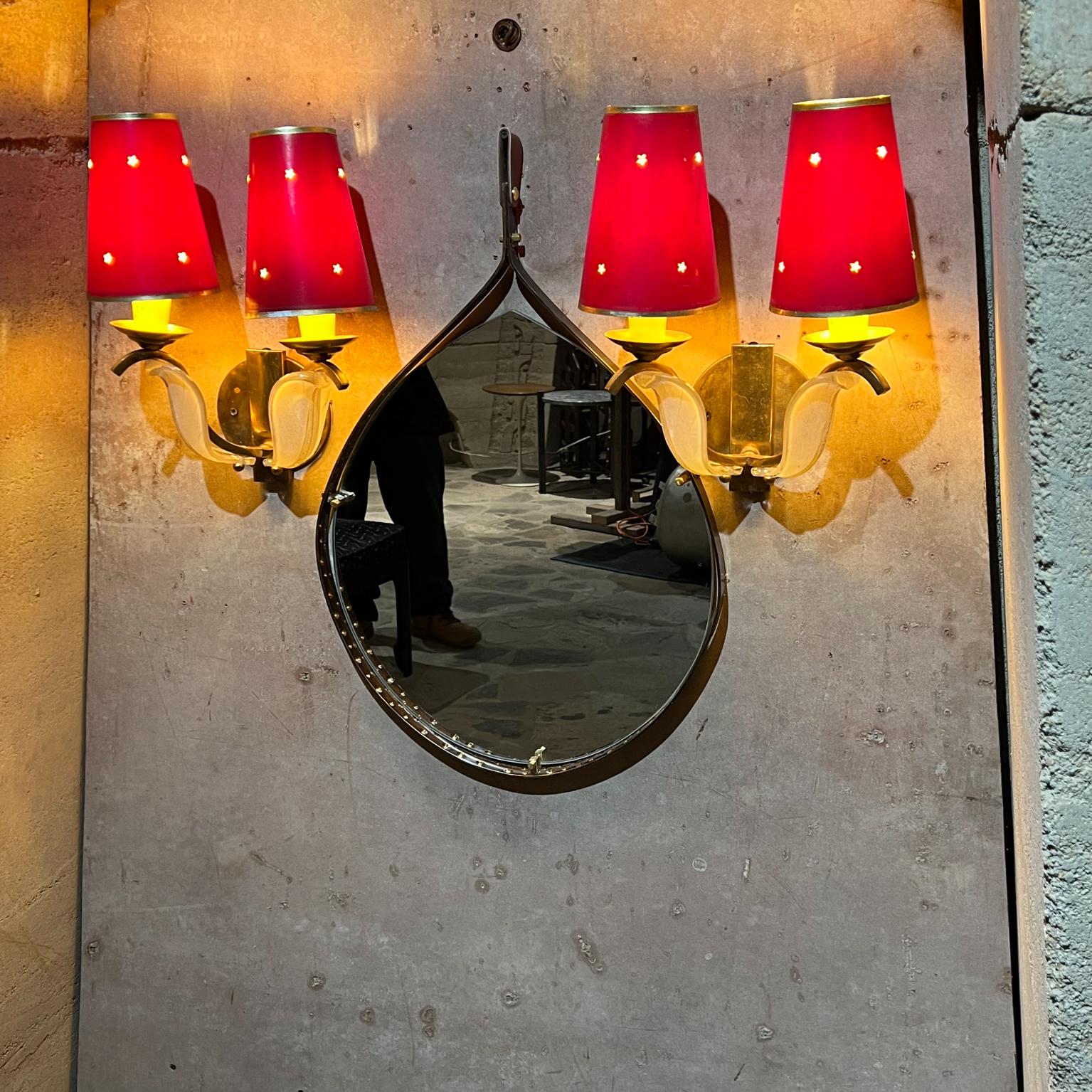 1950s French Red Star Floral Sconces Brass and Art Glass  For Sale 7