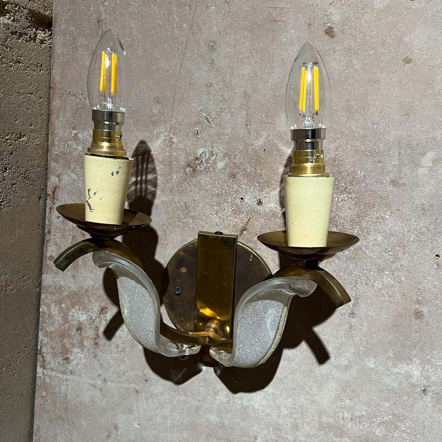 Mid-Century Modern 1950s French Red Star Floral Sconces Brass and Art Glass  For Sale