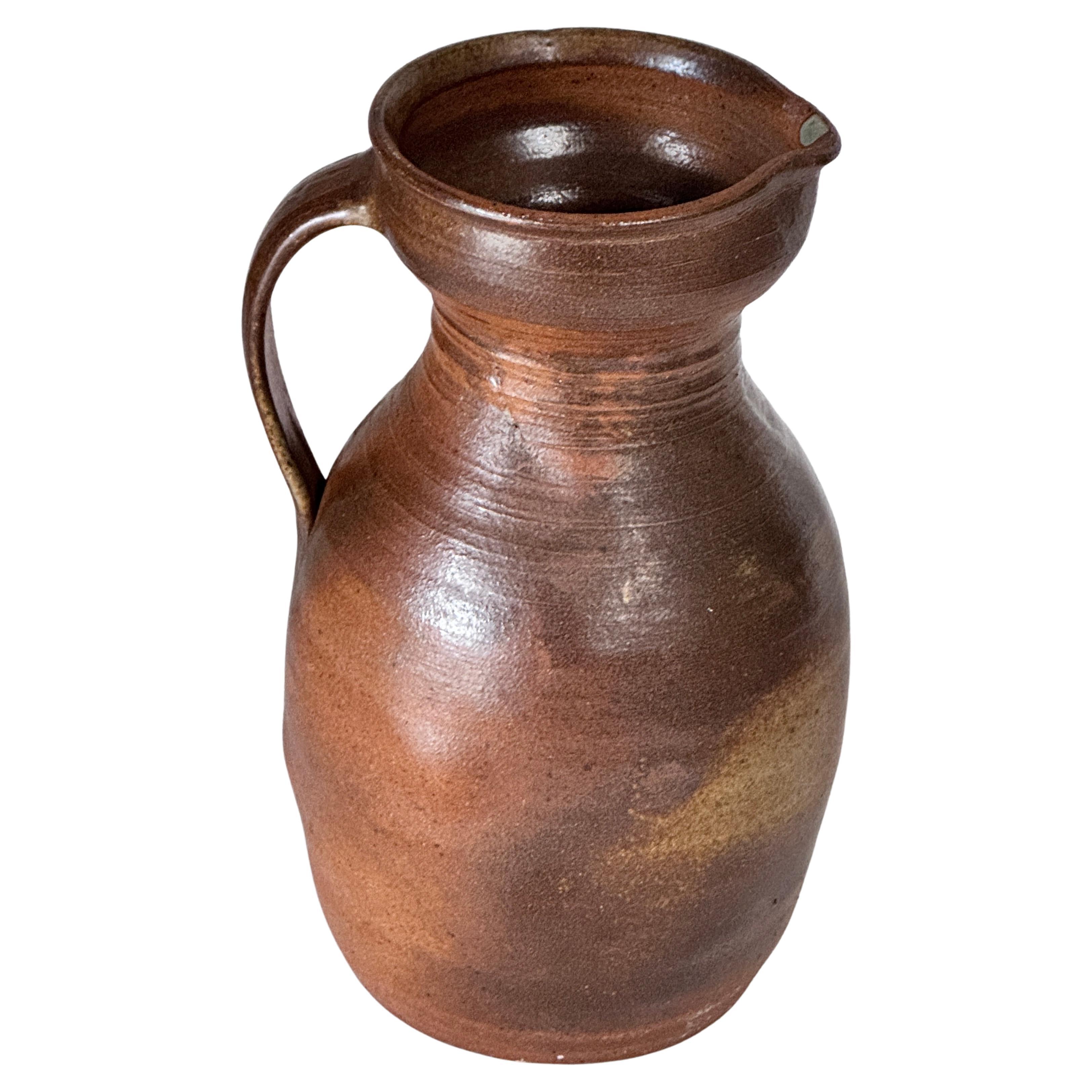 1950s French Stoneware Pitcher – Handcrafted Studio Piece with Strong Character