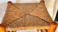 1950s French Stool in the Style of Charlotte Perriand Wood & Woven Straw