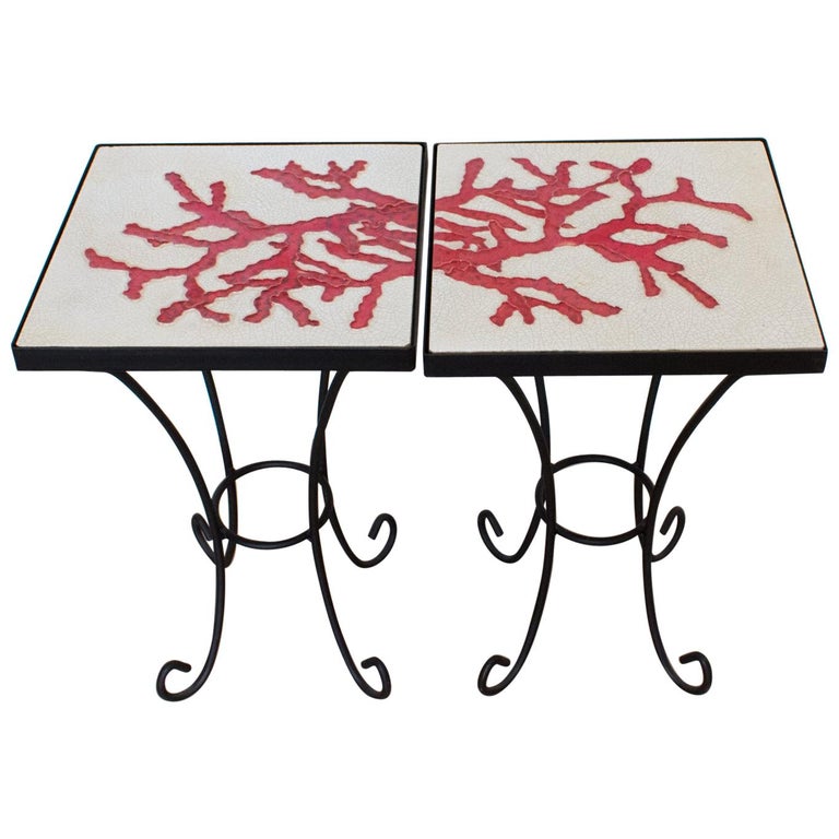 1950s French Studio Wrought Iron And Ceramic Tile Side Or Coffee 1950s French Studio Wrought Iron And Ceramic Tile Side Or Coffee Table A Pair For