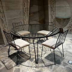 Juego de Mesa de Comedor de Hierro Bronce Inspiración Francesa Años 50 Seis Sillas Arturo Pani