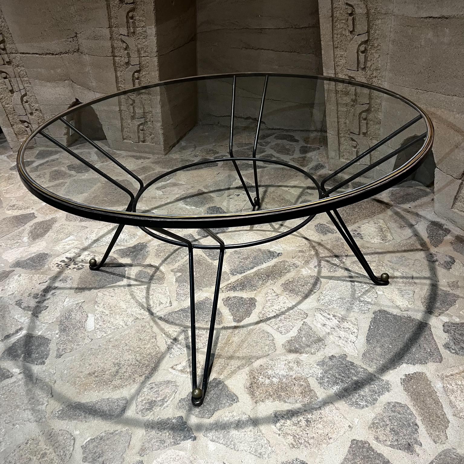 1950s French Style Bronze Iron Glass Dining Table Six Chairs Arturo Pani Mexico In Good Condition For Sale In Chula Vista, CA