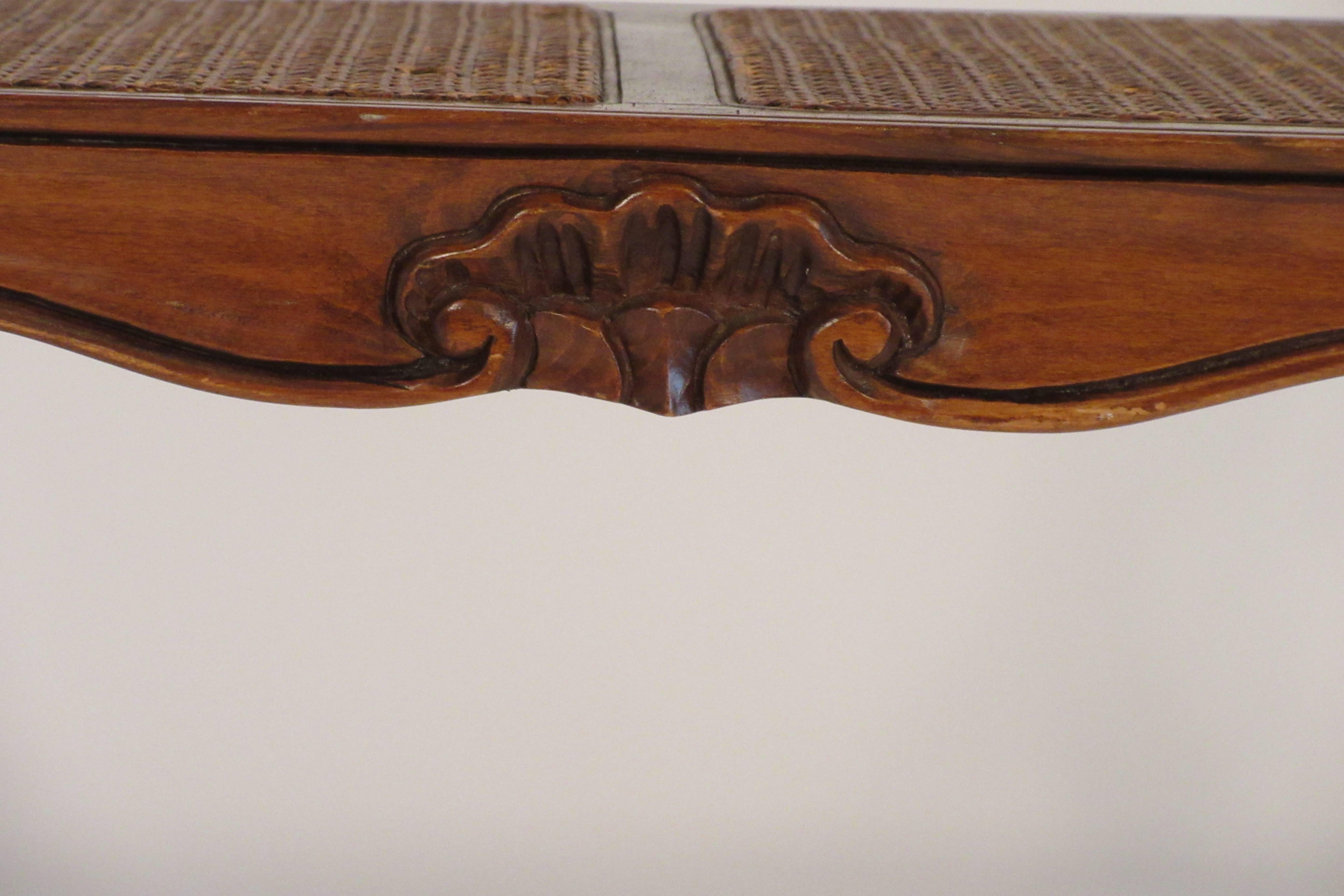 1950s French Style Carved Wooden Caned Bench 4