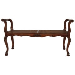 Vintage 1950s French Style Carved Wooden Caned Bench