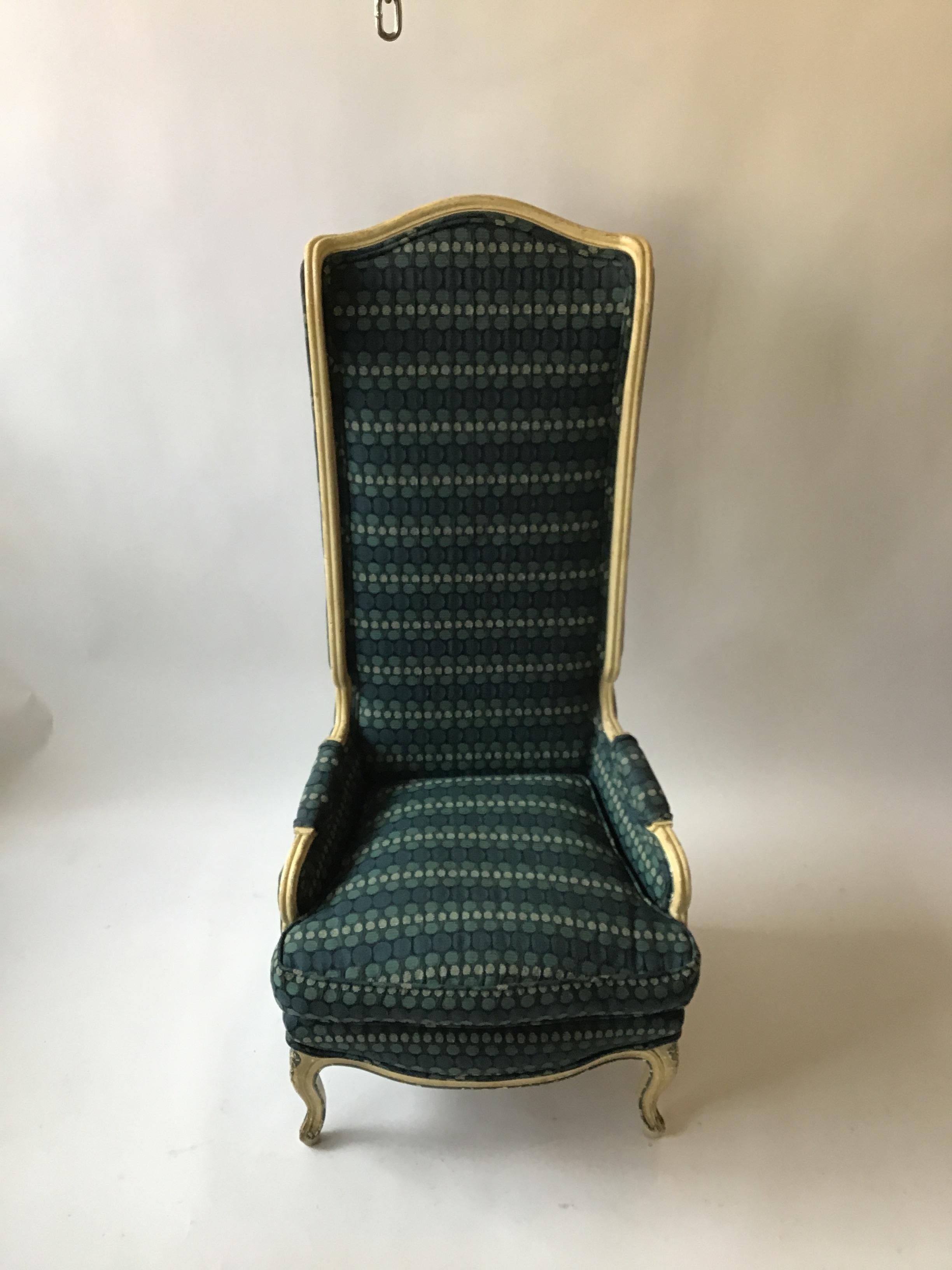 1950s French style high back wing chair. Needs reupholstering.