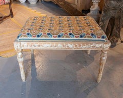 1950s French Style Wooden Stool Upholstered in Petit Point Fabric