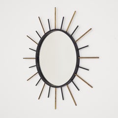 Specchio francese a raggiera del 1950, ottone e acciaio annerito
